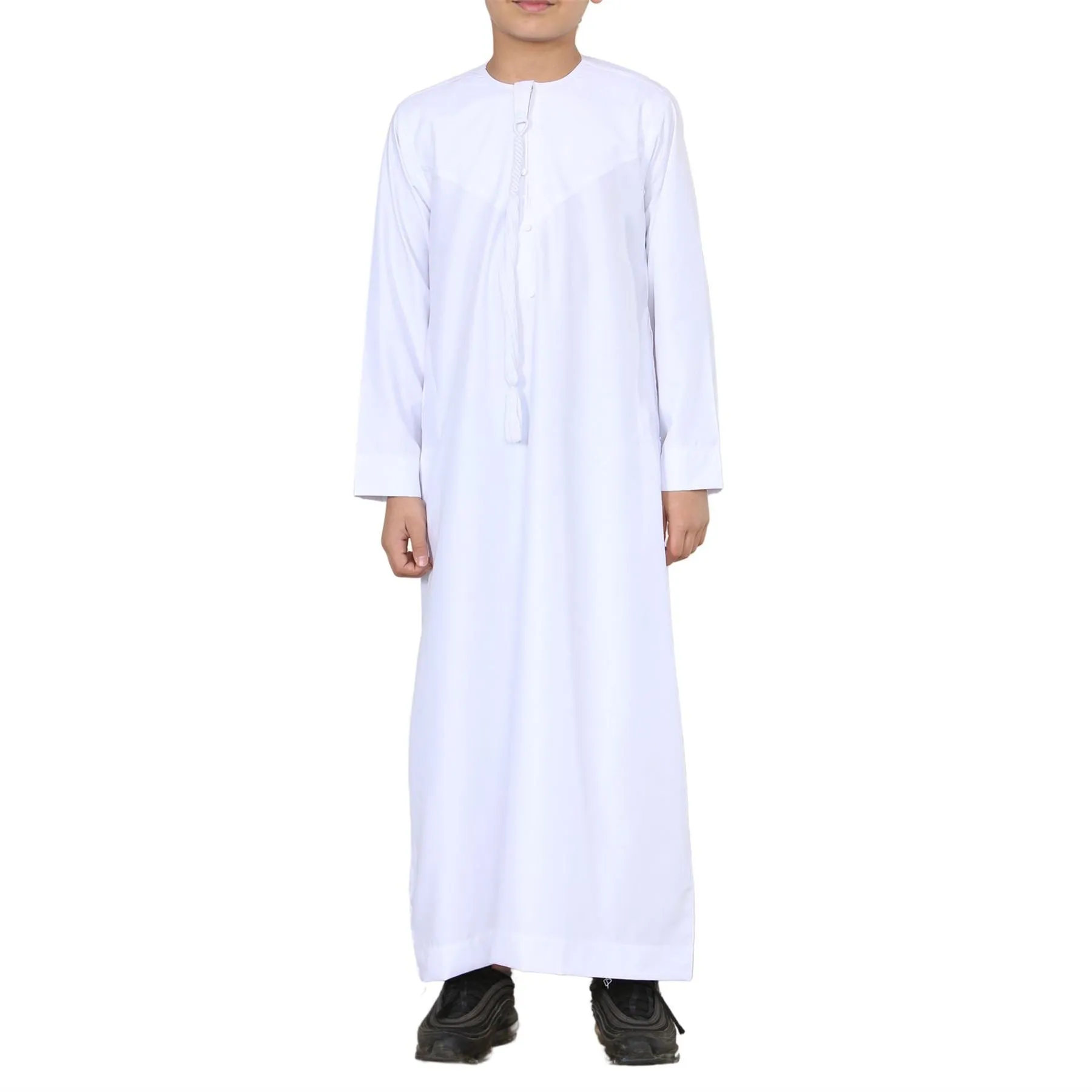 Boy's Thobe Emirati Omani Jubba Islamic Clothing Muslim Kaftan Eid Robe String Tassel