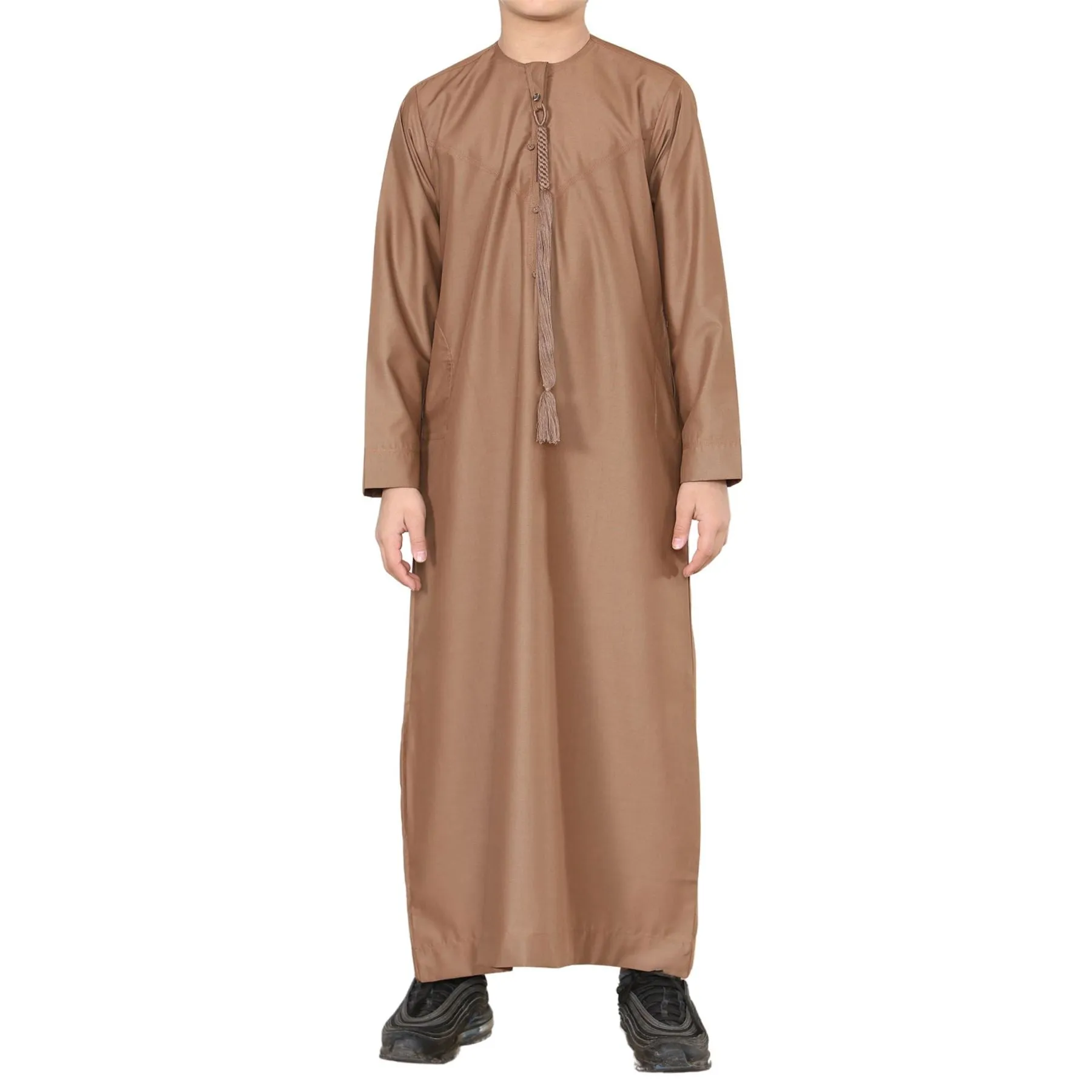 Boy's Thobe Emirati Omani Jubba Islamic Clothing Muslim Kaftan Eid Robe String Tassel