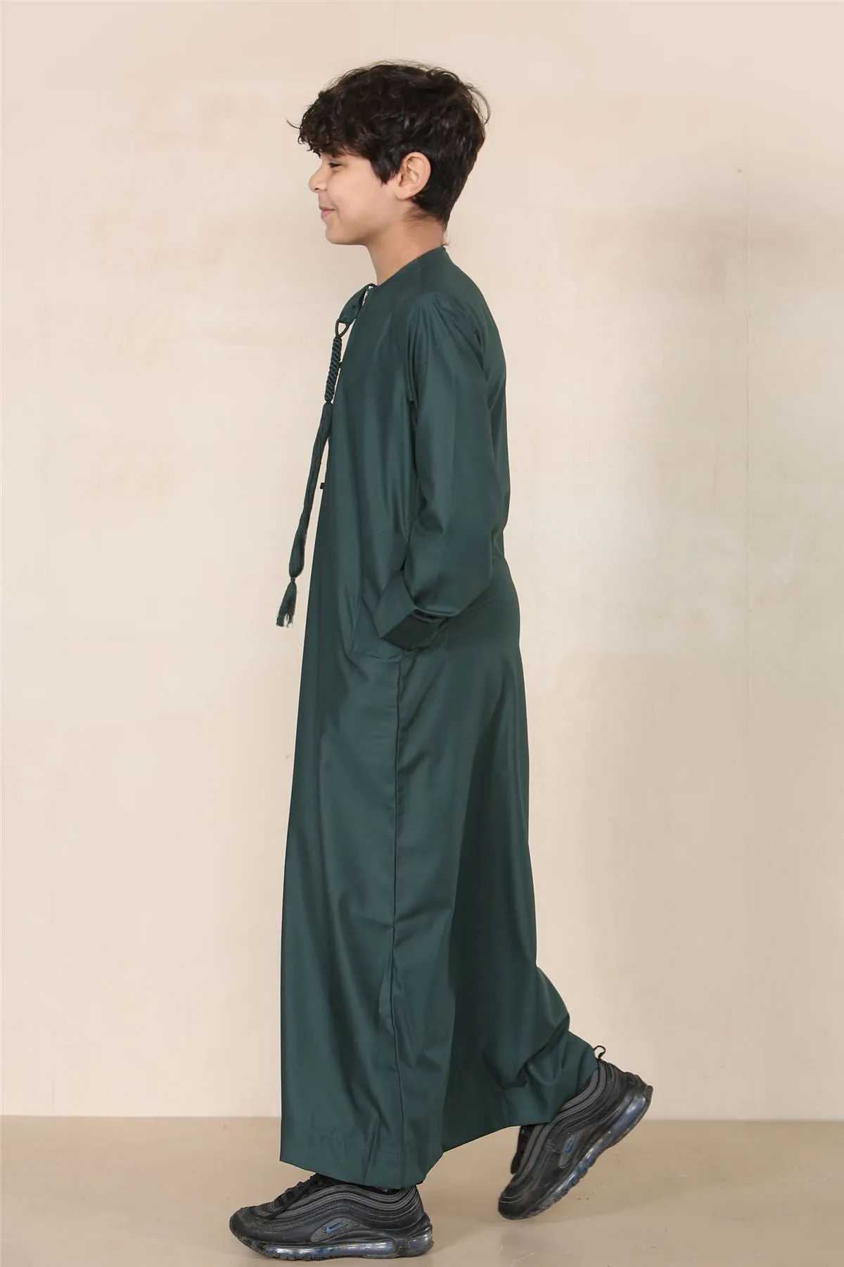 Boy's Thobe Emirati Omani Jubba Islamic Clothing Muslim Kaftan Eid Robe String Tassel