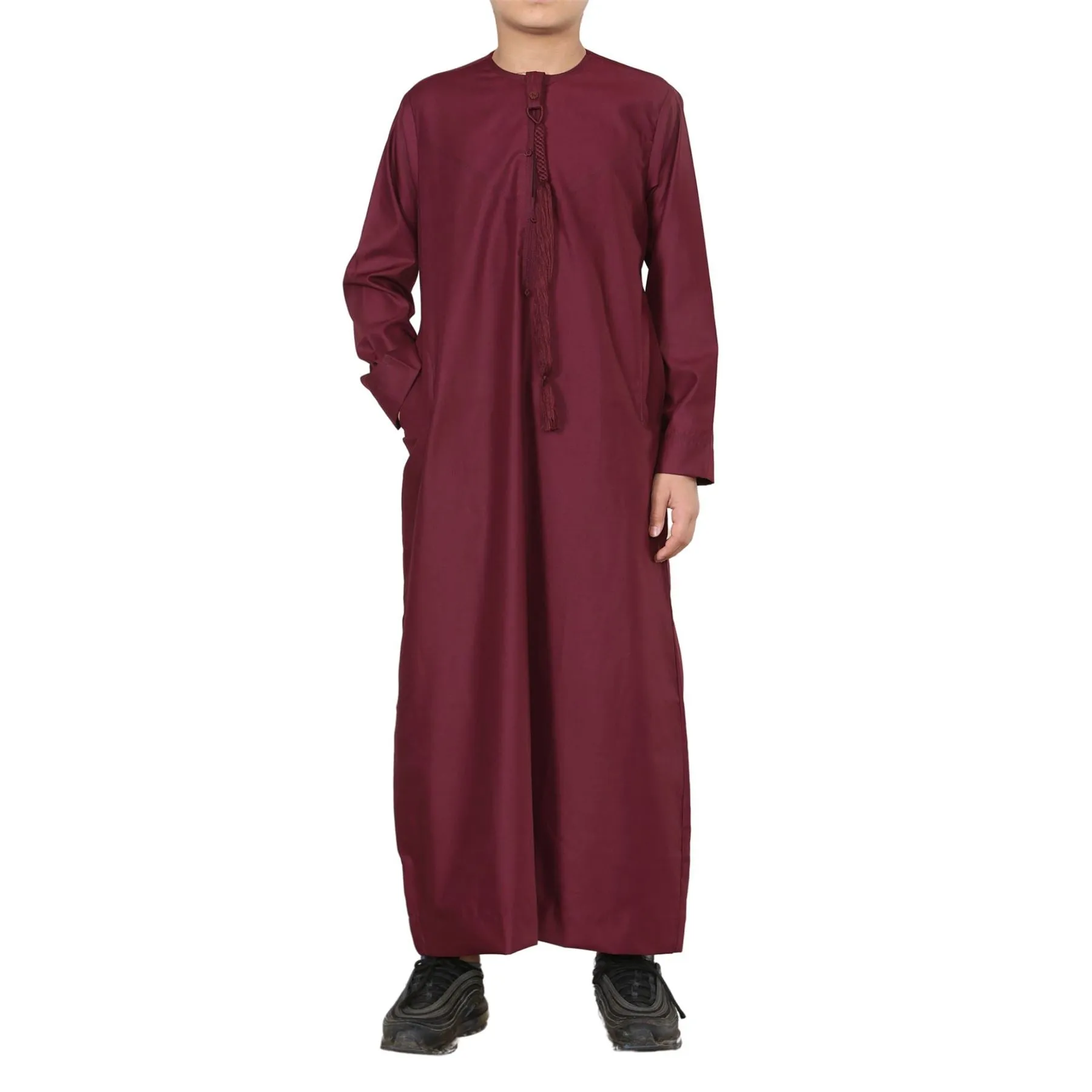 Boy's Thobe Emirati Omani Jubba Islamic Clothing Muslim Kaftan Eid Robe String Tassel