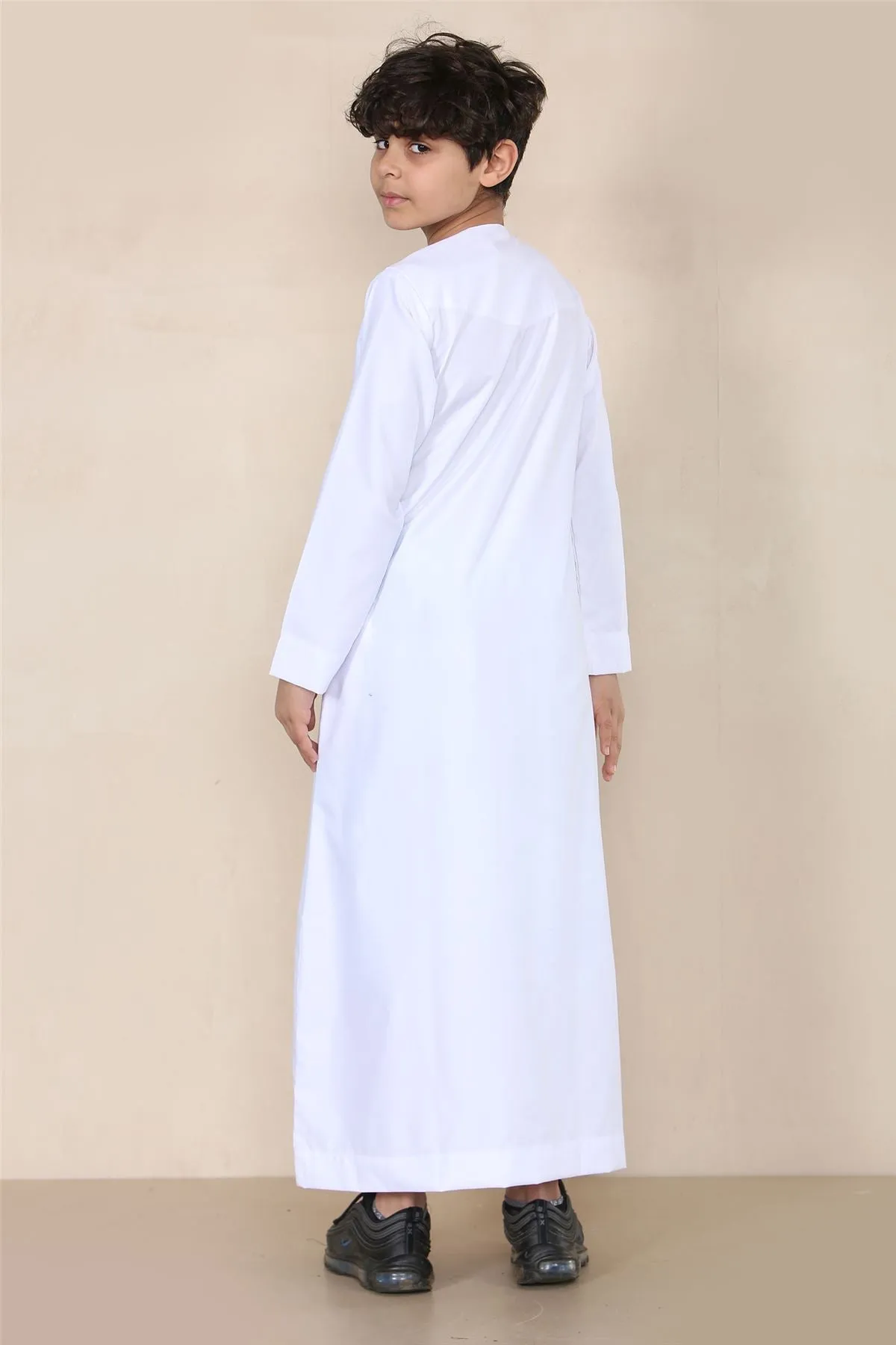 Boy's Thobe Emirati Omani Jubba Islamic Clothing Muslim Kaftan Eid Robe String Tassel