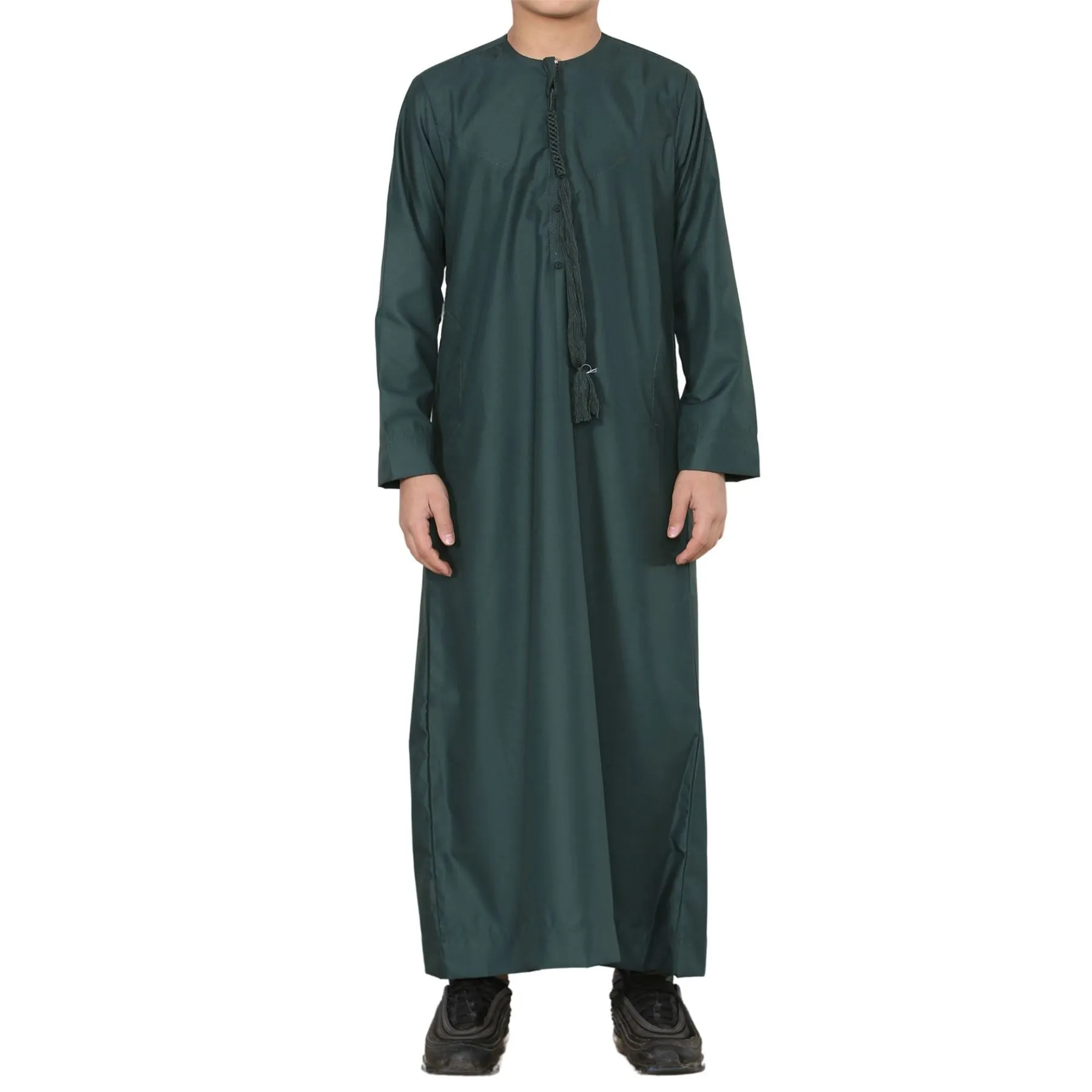 Boy's Thobe Emirati Omani Jubba Islamic Clothing Muslim Kaftan Eid Robe String Tassel