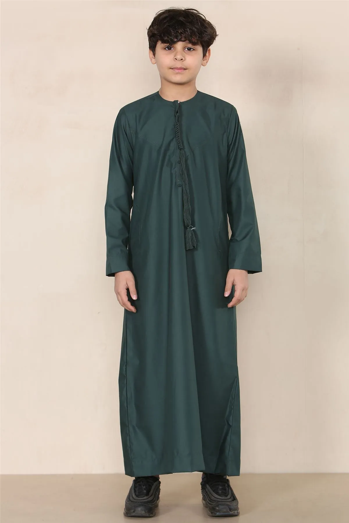 Boy's Thobe Emirati Omani Jubba Islamic Clothing Muslim Kaftan Eid Robe String Tassel