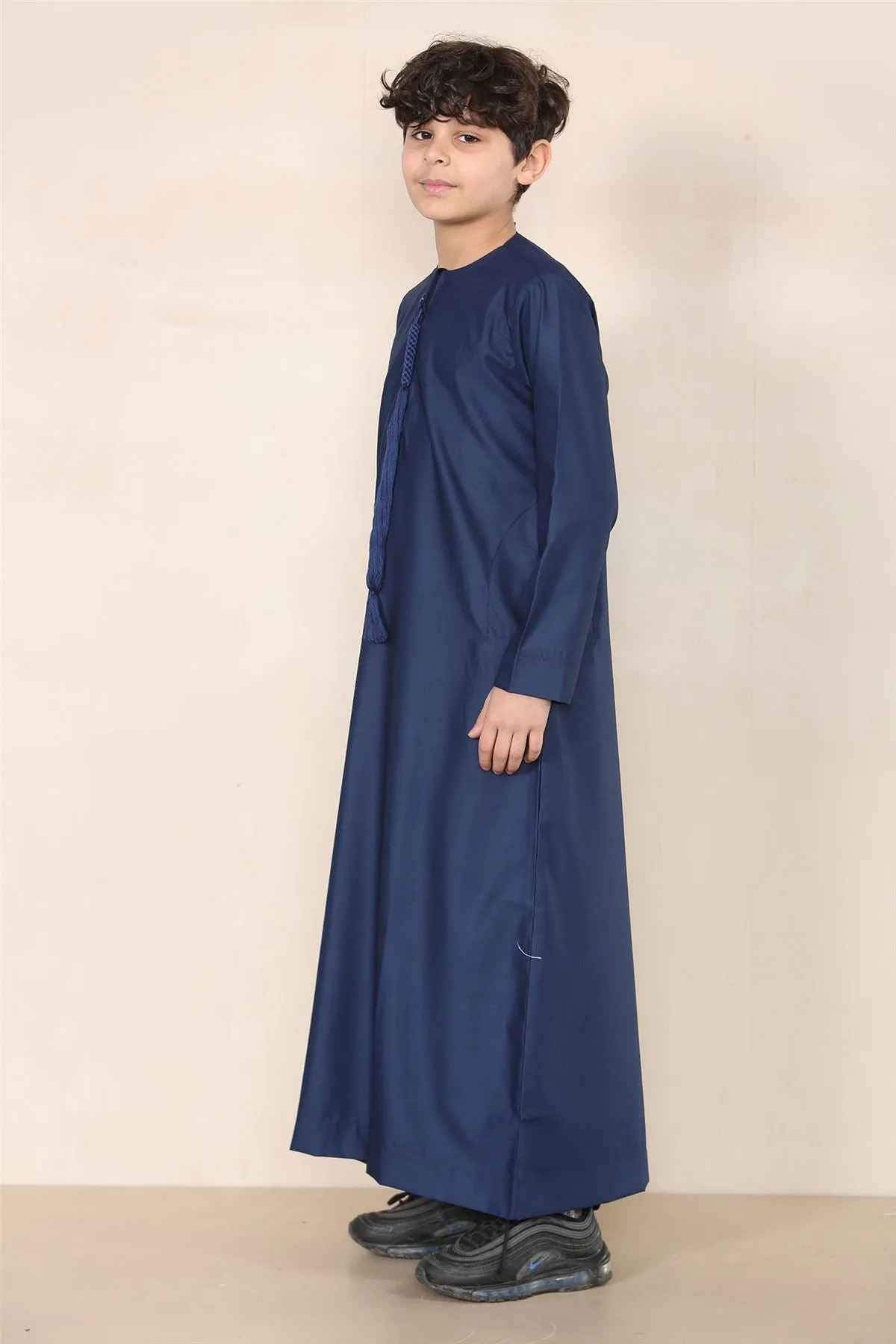 Boy's Thobe Emirati Omani Jubba Islamic Clothing Muslim Kaftan Eid Robe String Tassel