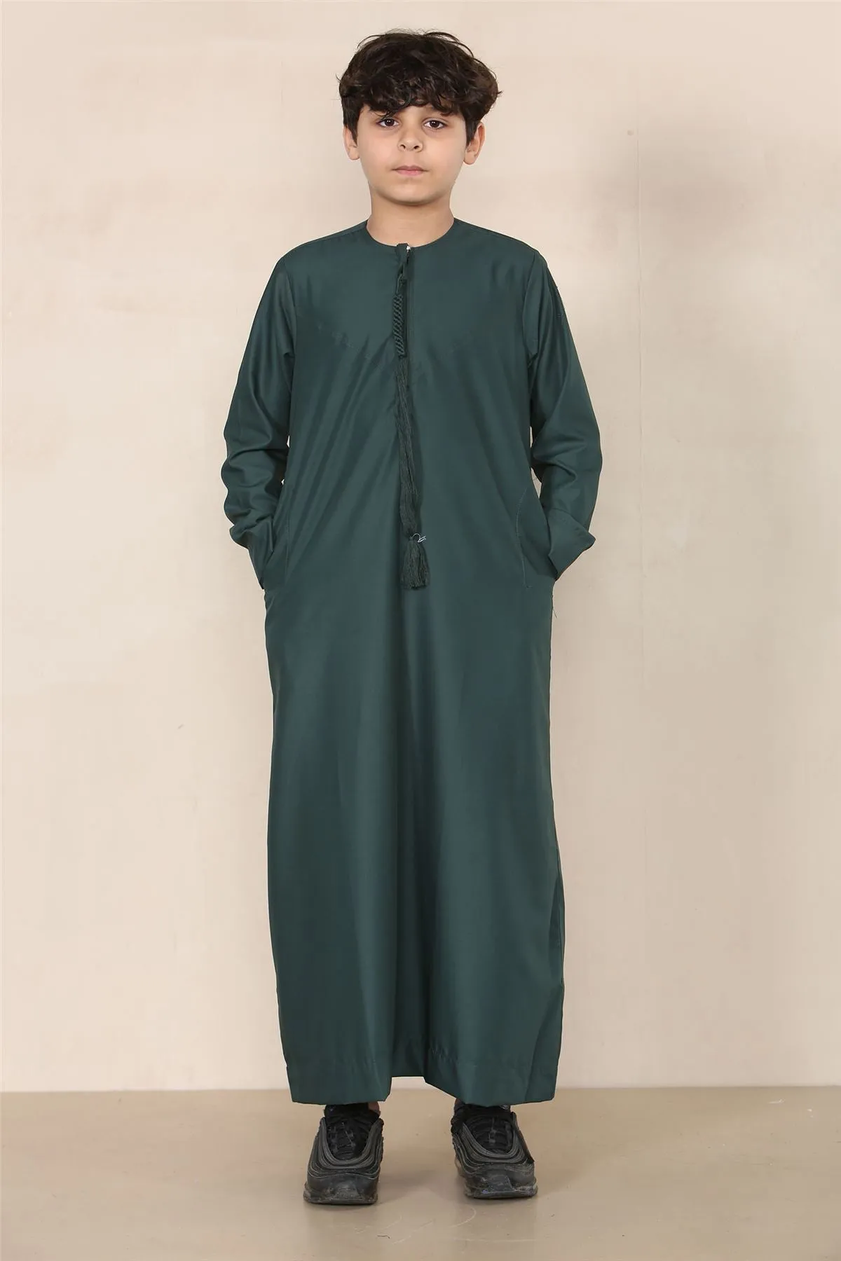 Boy's Thobe Emirati Omani Jubba Islamic Clothing Muslim Kaftan Eid Robe String Tassel