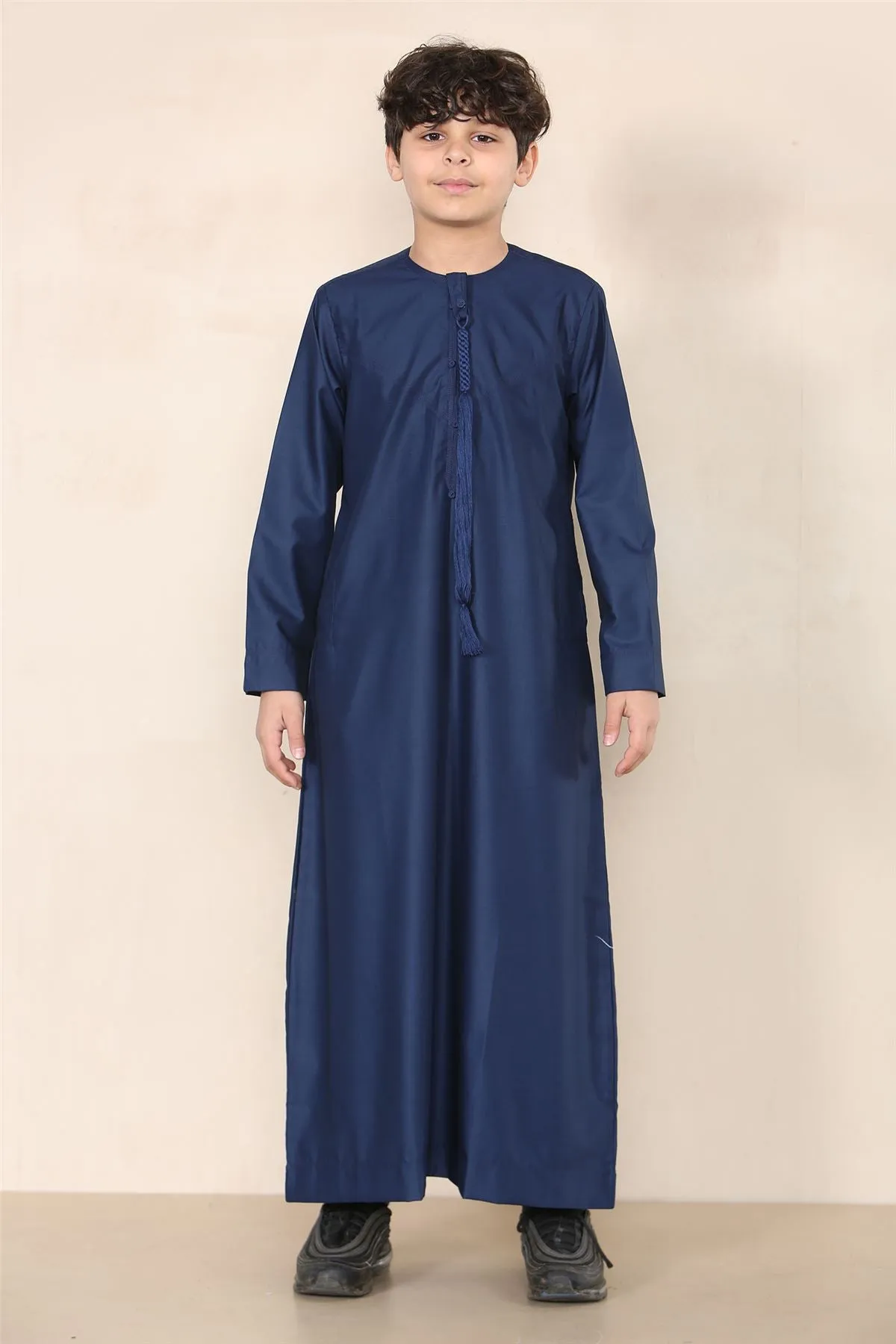 Boy's Thobe Emirati Omani Jubba Islamic Clothing Muslim Kaftan Eid Robe String Tassel