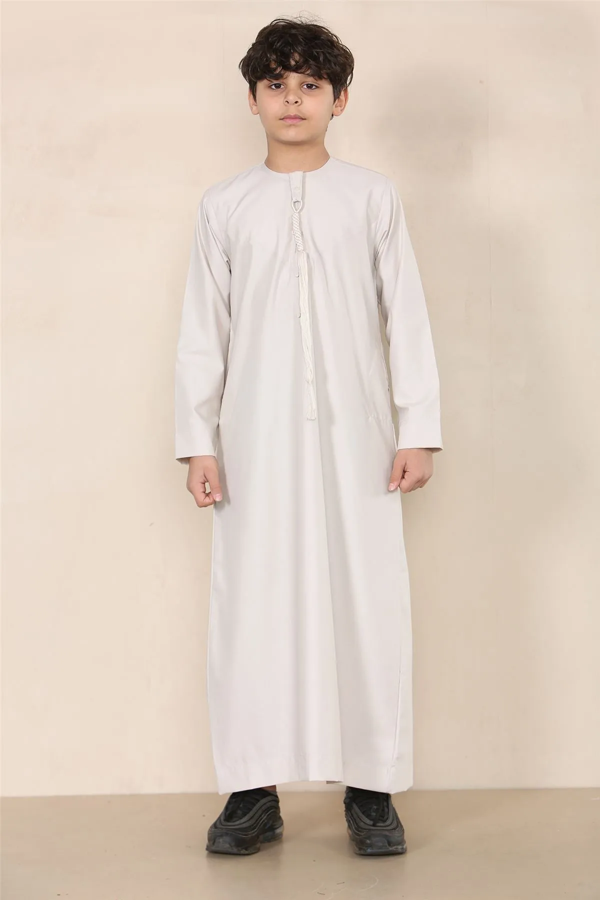 Boy's Thobe Emirati Omani Jubba Islamic Clothing Muslim Kaftan Eid Robe String Tassel