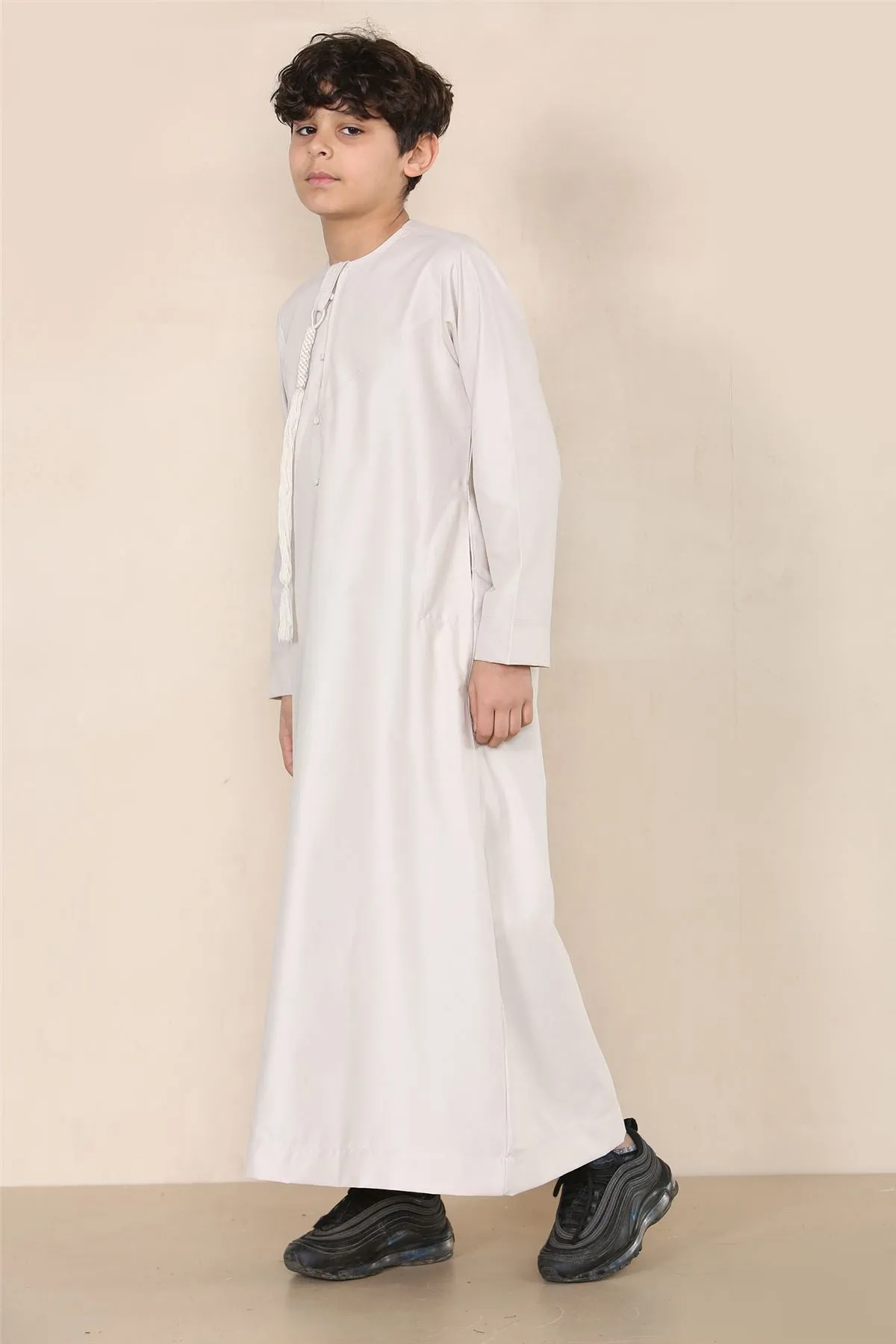 Boy's Thobe Emirati Omani Jubba Islamic Clothing Muslim Kaftan Eid Robe String Tassel