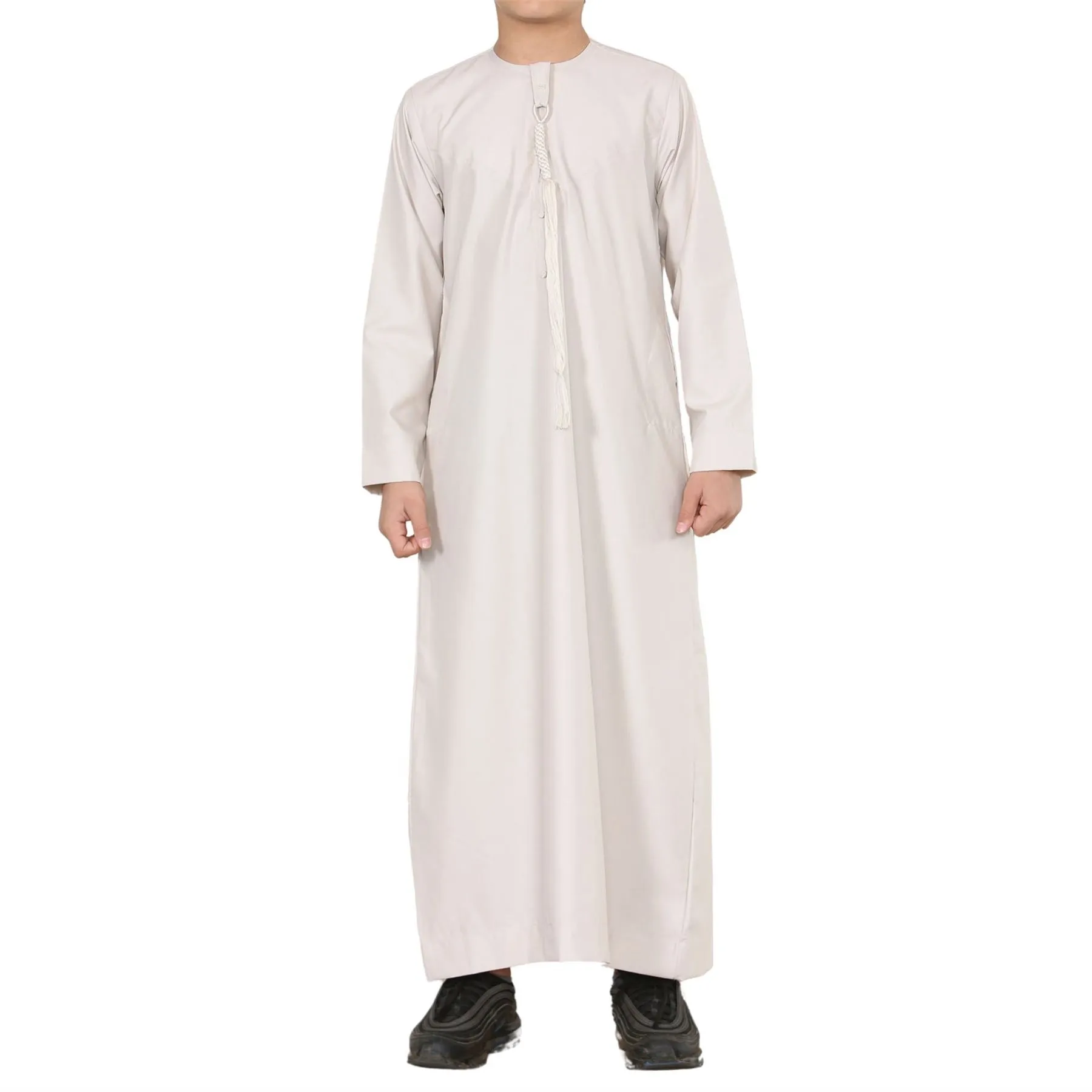 Boy's Thobe Emirati Omani Jubba Islamic Clothing Muslim Kaftan Eid Robe String Tassel