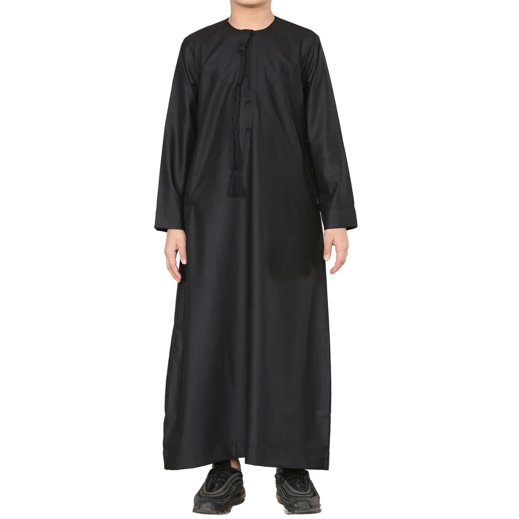 Boy's Thobe Emirati Omani Jubba Islamic Clothing Muslim Kaftan Eid Robe String Tassel