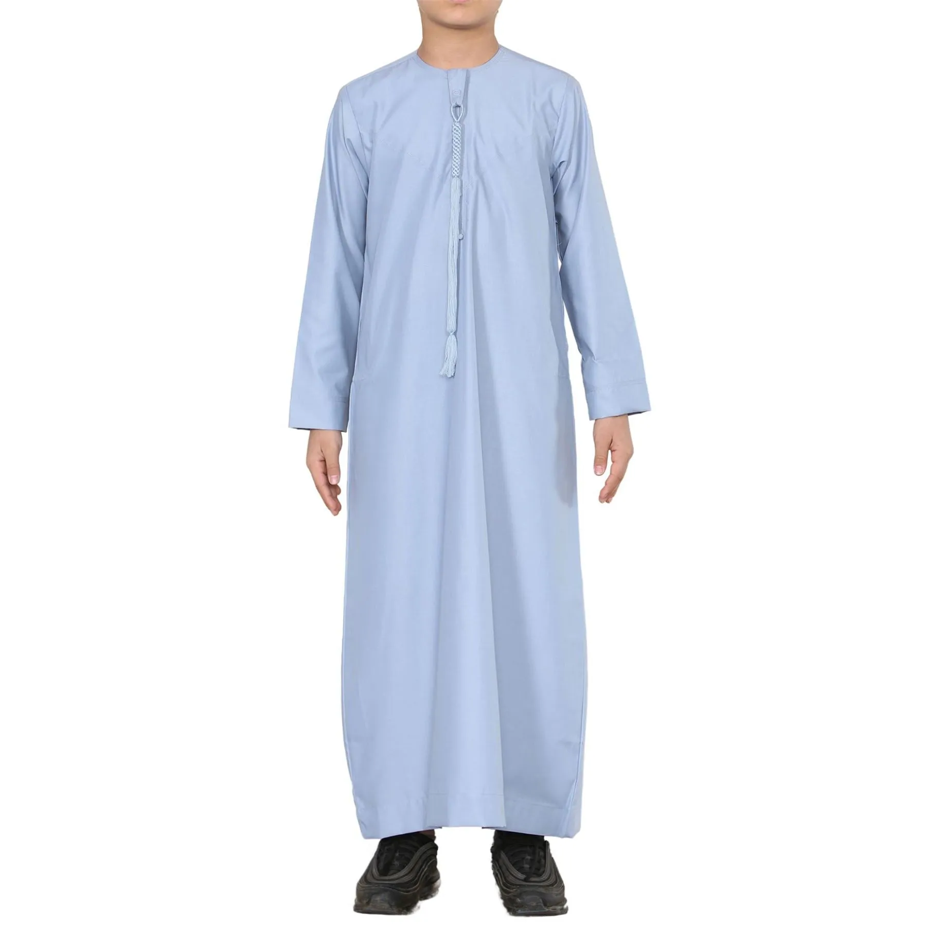 Boy's Thobe Emirati Omani Jubba Islamic Clothing Muslim Kaftan Eid Robe String Tassel