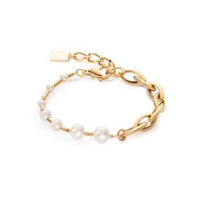 Bracelet Freshwater Pearls & Chunky Chain Navette Multiwear white-gold