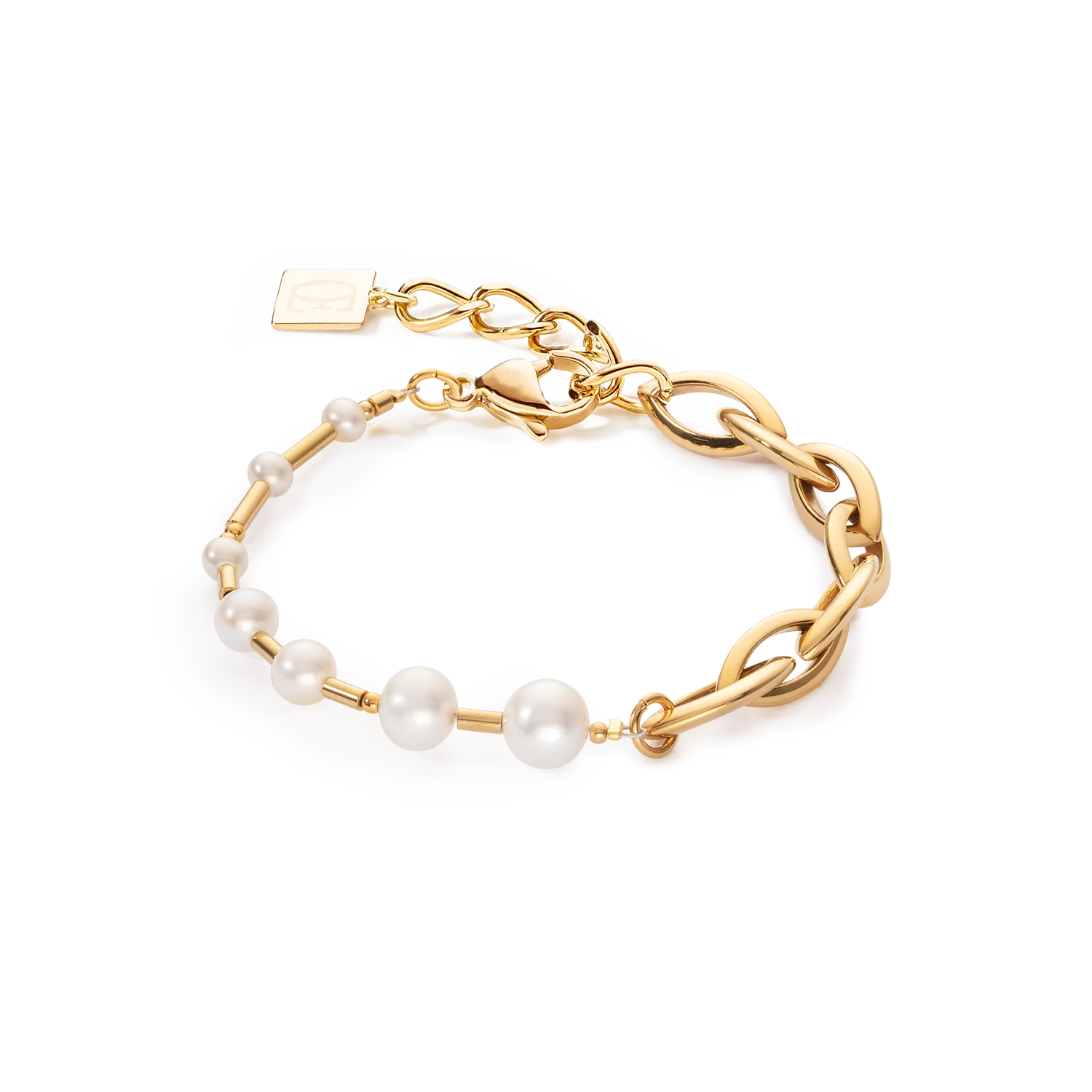 Bracelet Freshwater Pearls & Chunky Chain Navette Multiwear white-gold