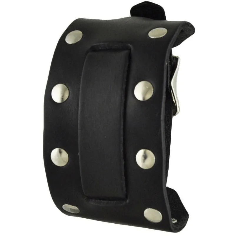 Bullet Black Leather Wide Cuff