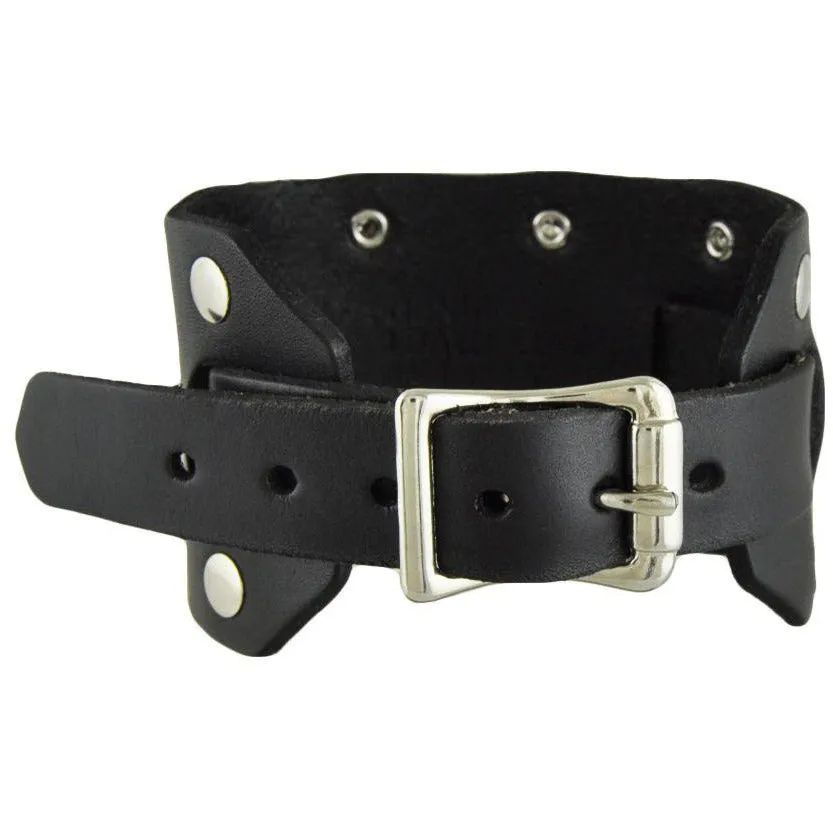 Bullet Black Leather Wide Cuff