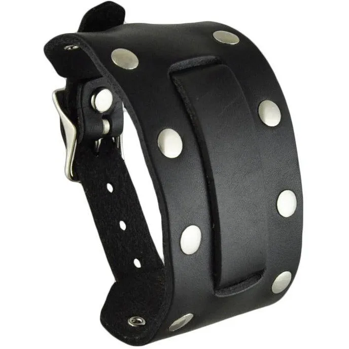 Bullet Black Leather Wide Cuff