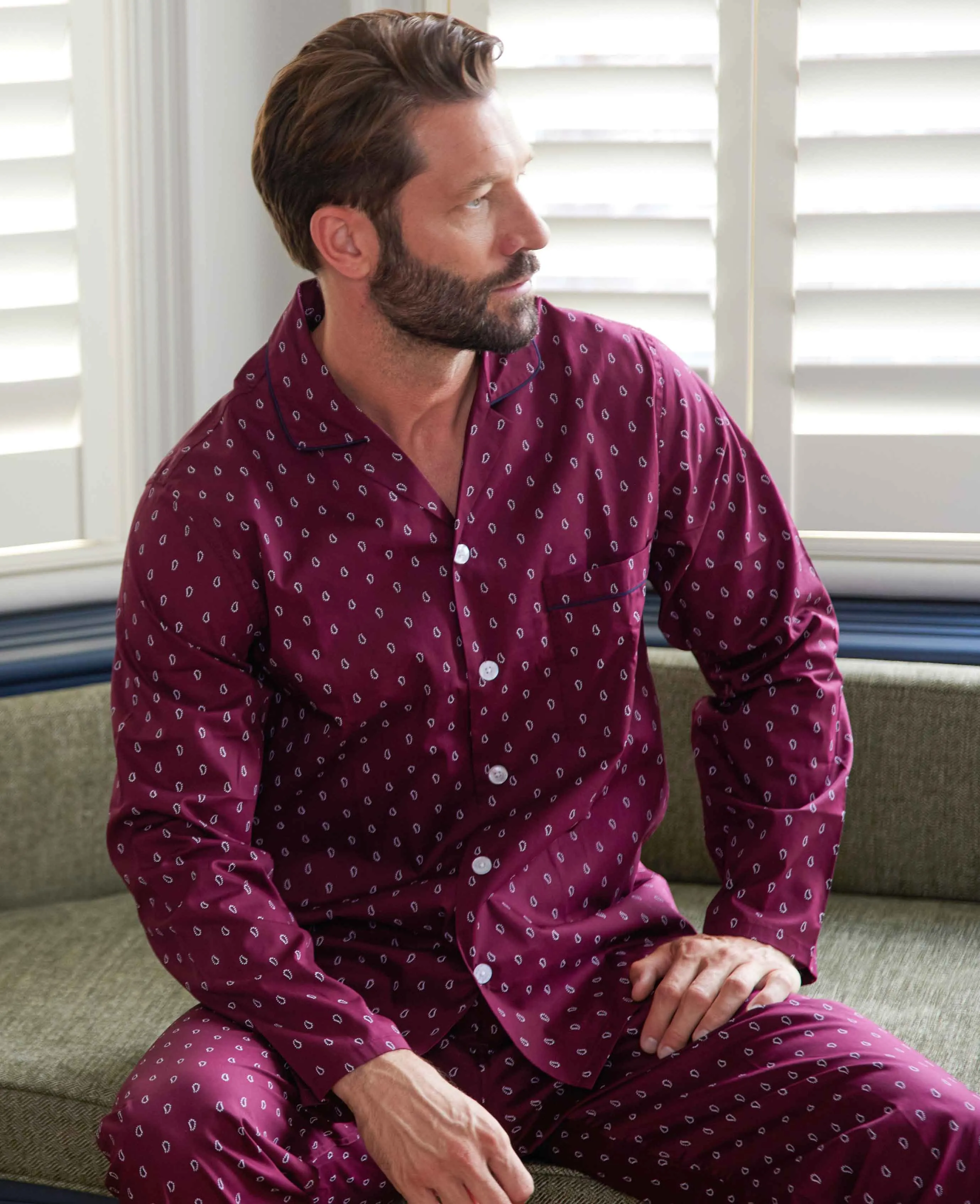 Burgundy Paisley Print Cotton Pyjamas