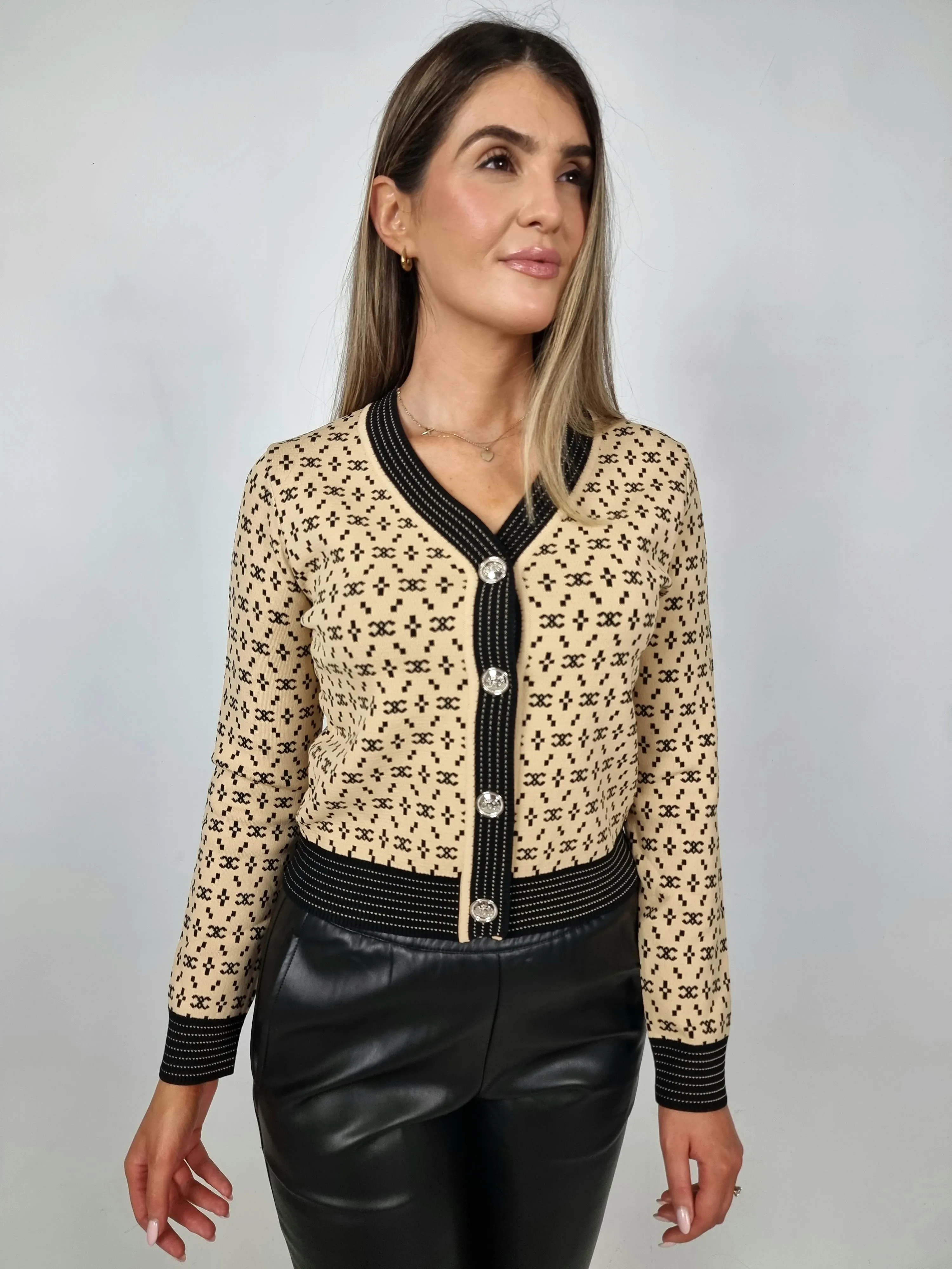 Butterflies Chanel Inspired Beige/Black Cardigan