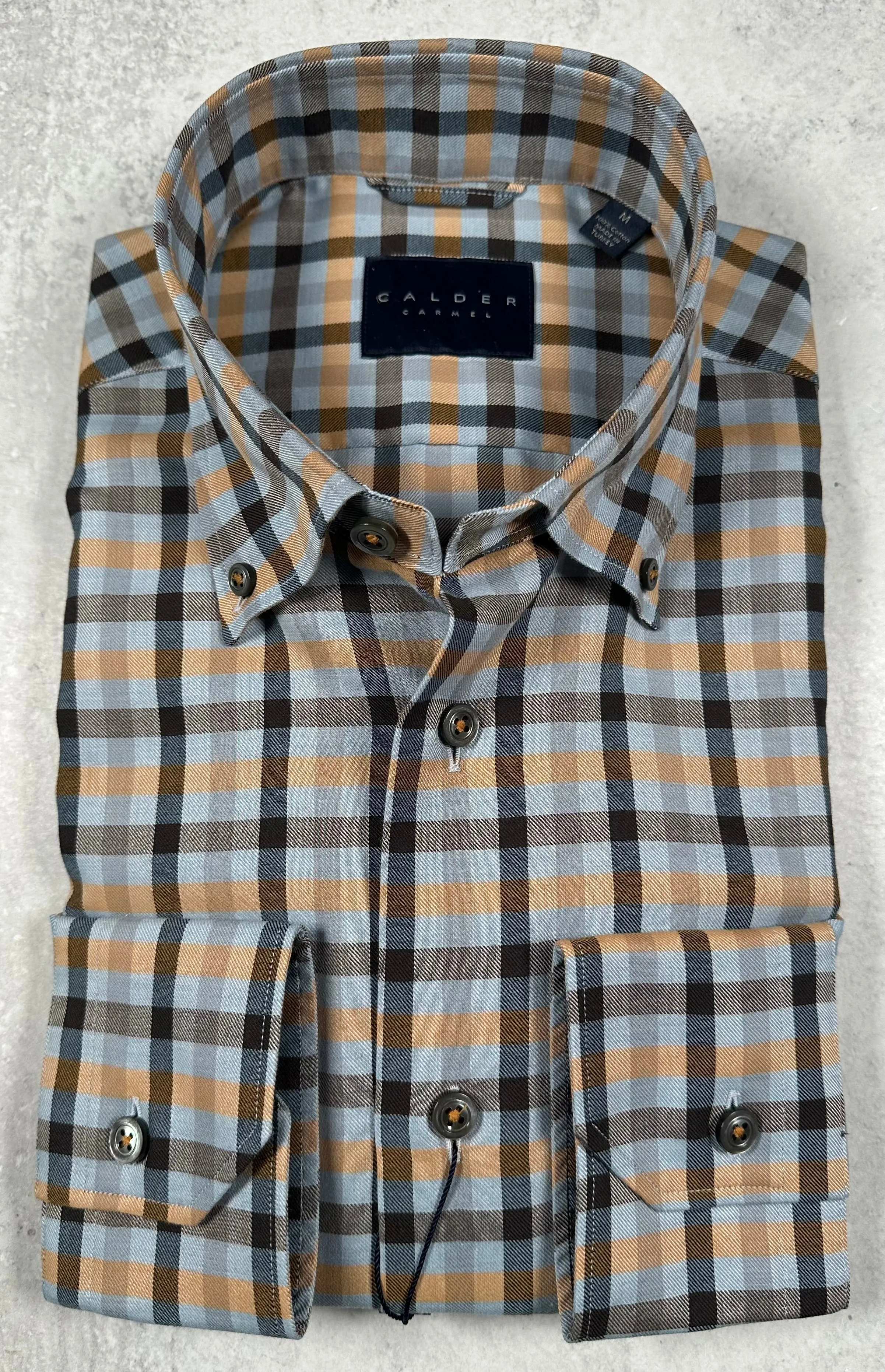 Calder Carmel Melange Twill Exploded Gingham Sport Shirt in Amber