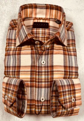 Calder Carmel Ultimate Luxe Double Twisted Plaid Flannel Sport Shirt in Ember