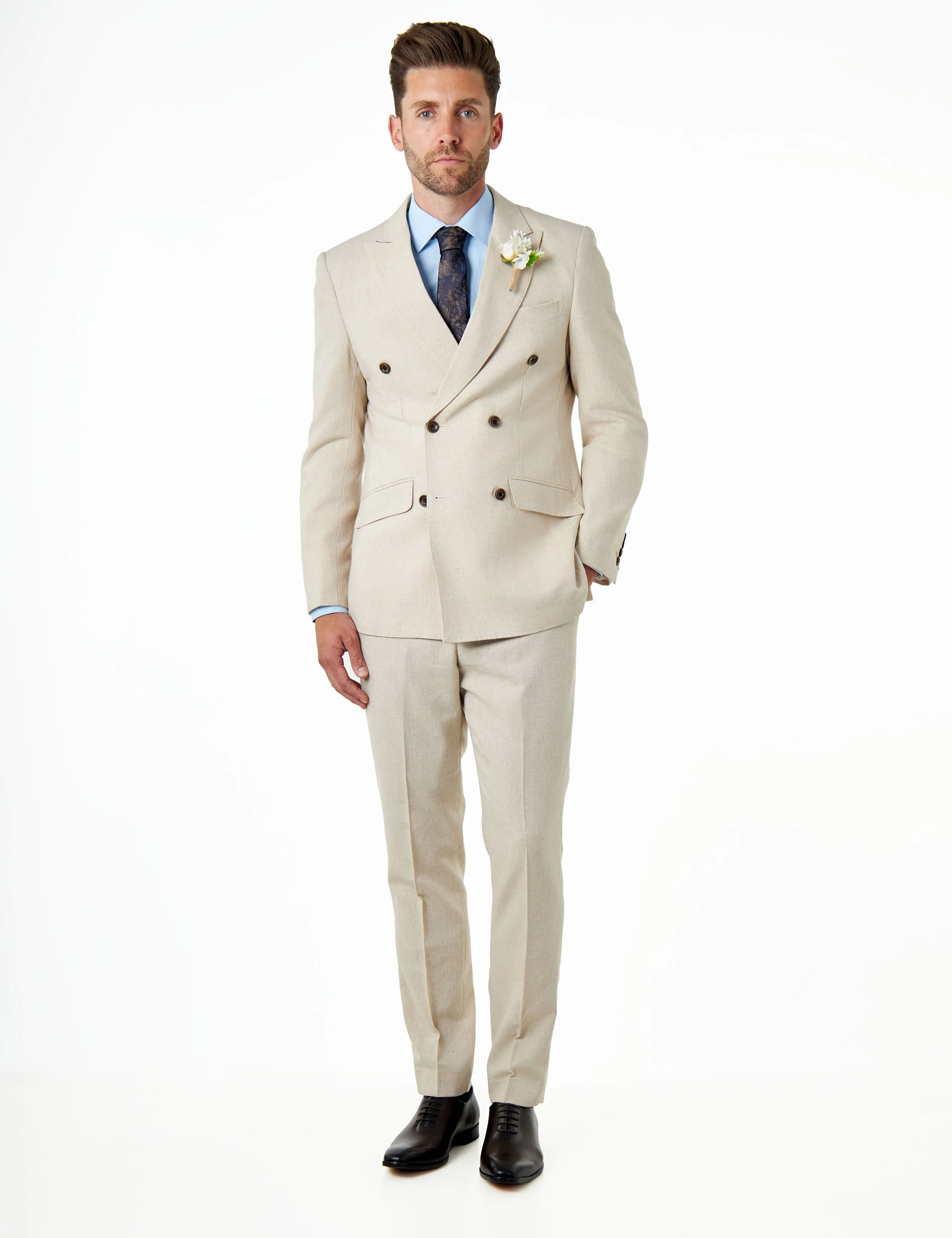 CALIX – Cream Herringbone Double Breasted Tailored Suit