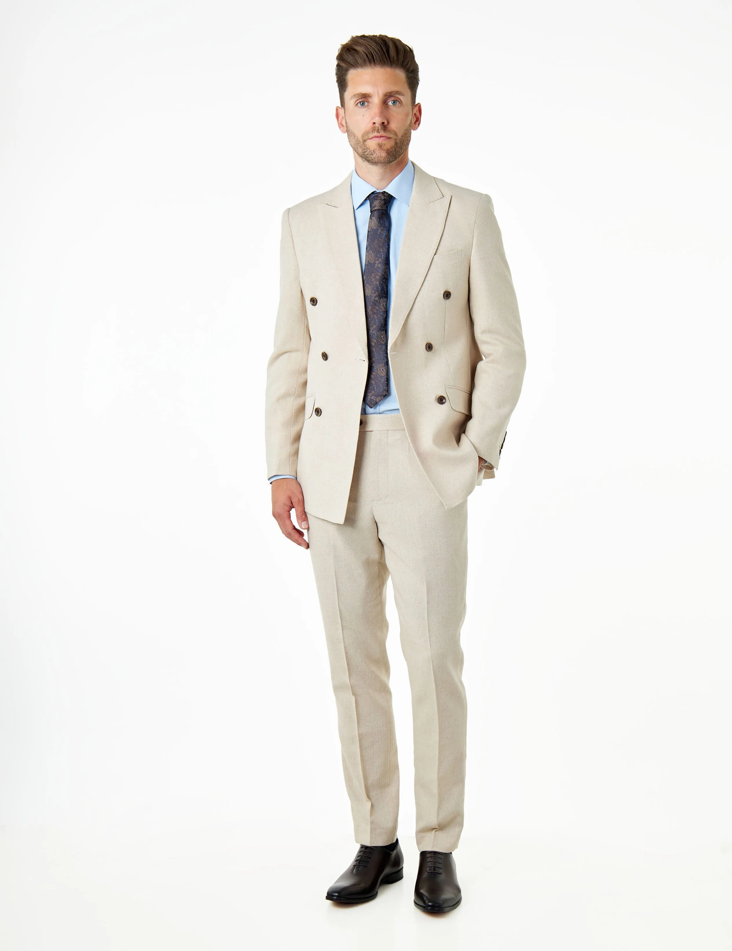 CALIX – Cream Herringbone Double Breasted Tailored Suit