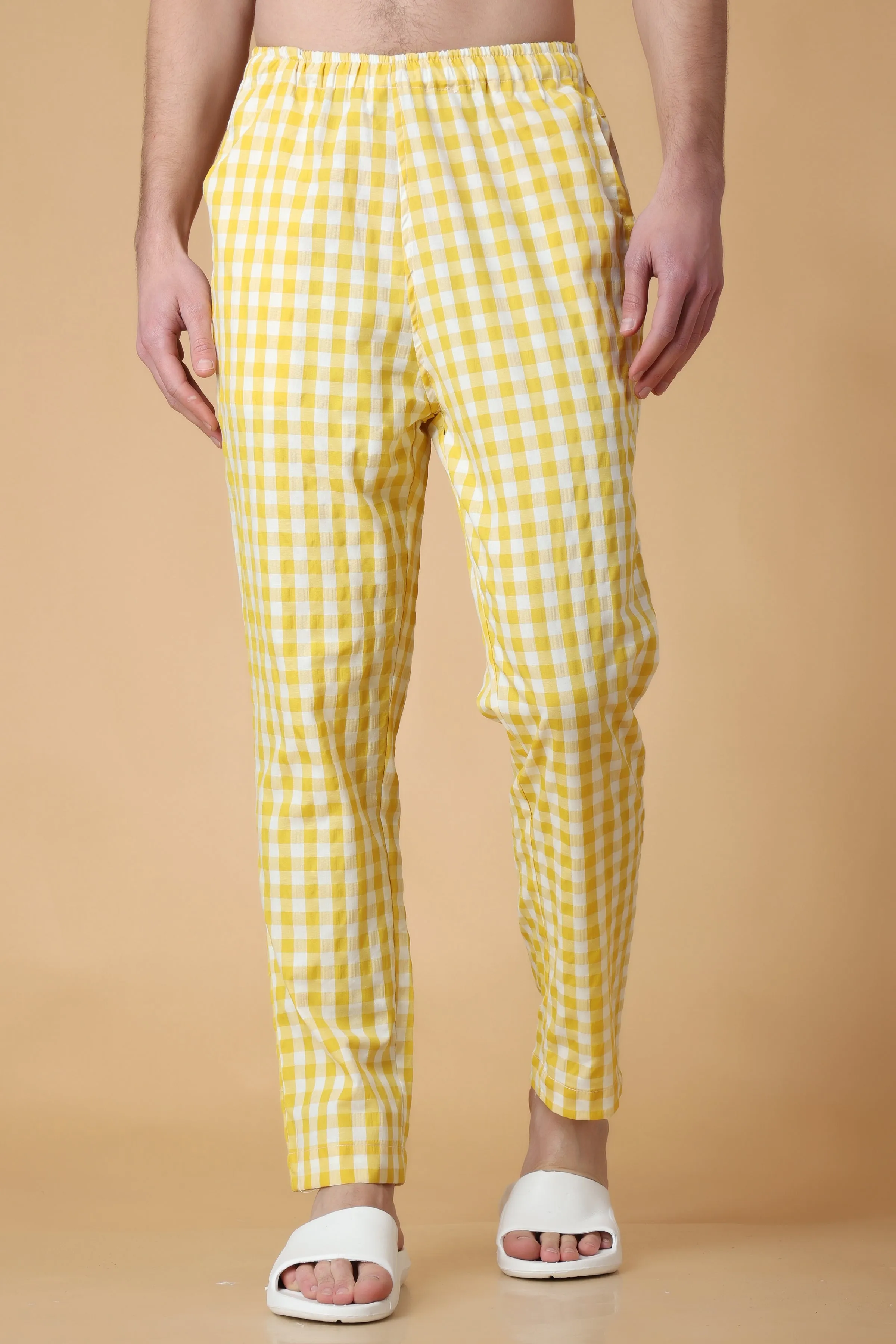 Candy Yellow Checked Cotton Pajama