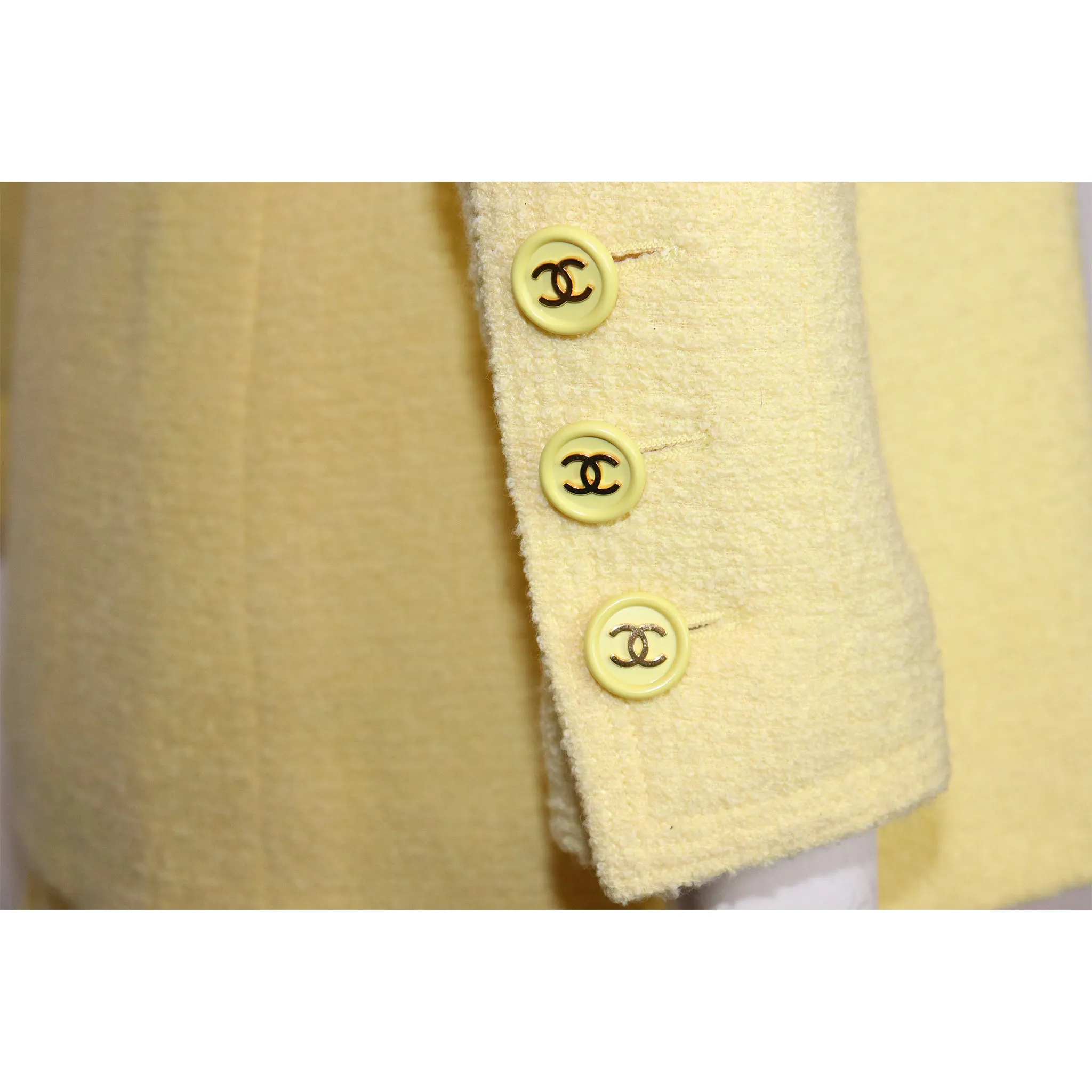 Chanel 2PC Yellow Skirt Suit w/ Mandarin Collar Circa 1990s