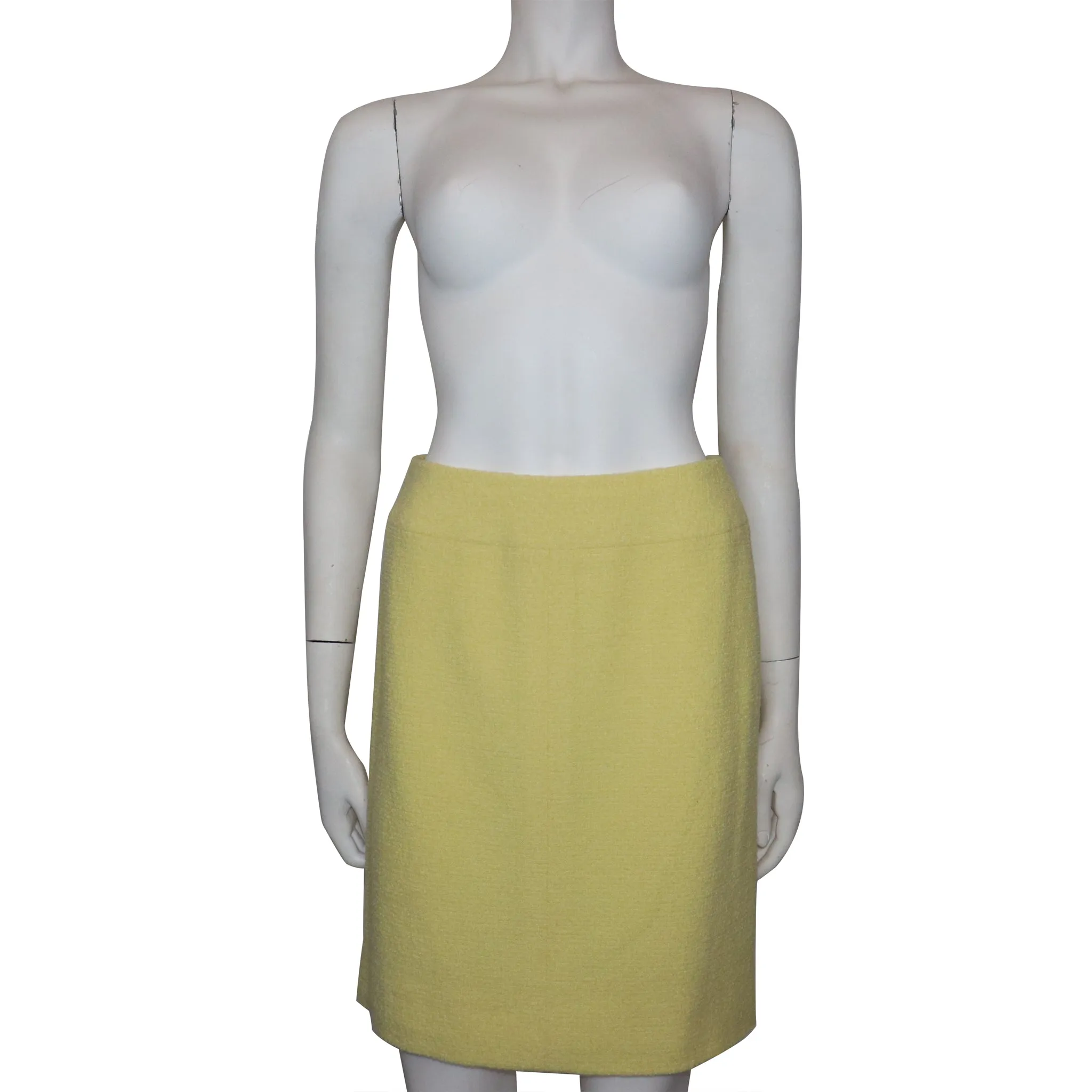 Chanel 2PC Yellow Skirt Suit w/ Mandarin Collar Circa 1990s