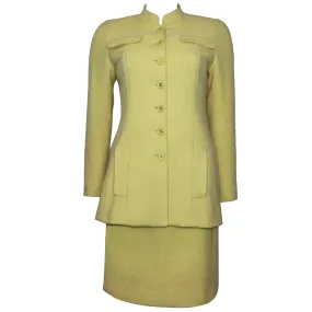 Chanel 2PC Yellow Skirt Suit w/ Mandarin Collar Circa 1990s