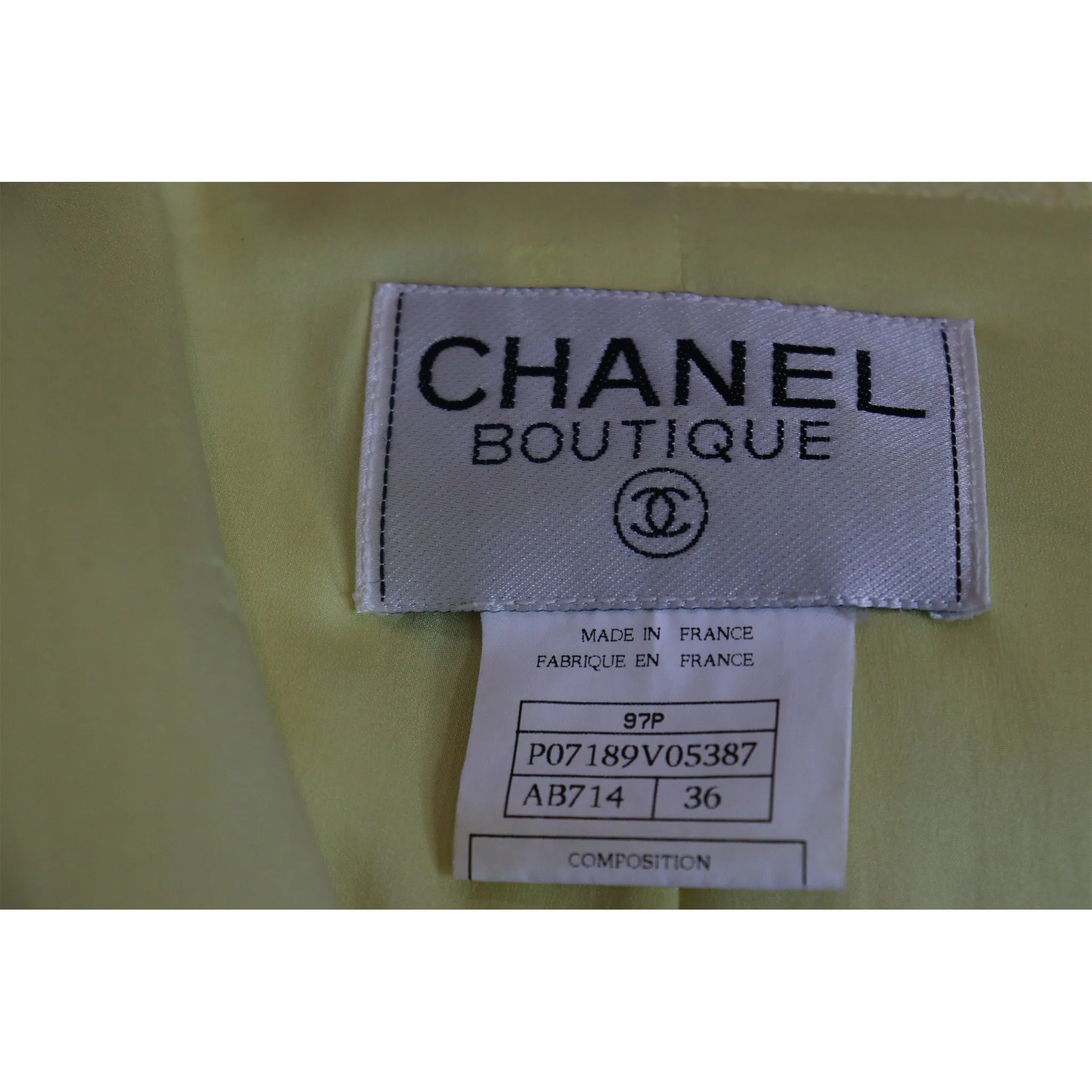 Chanel 2PC Yellow Skirt Suit w/ Mandarin Collar Circa 1990s