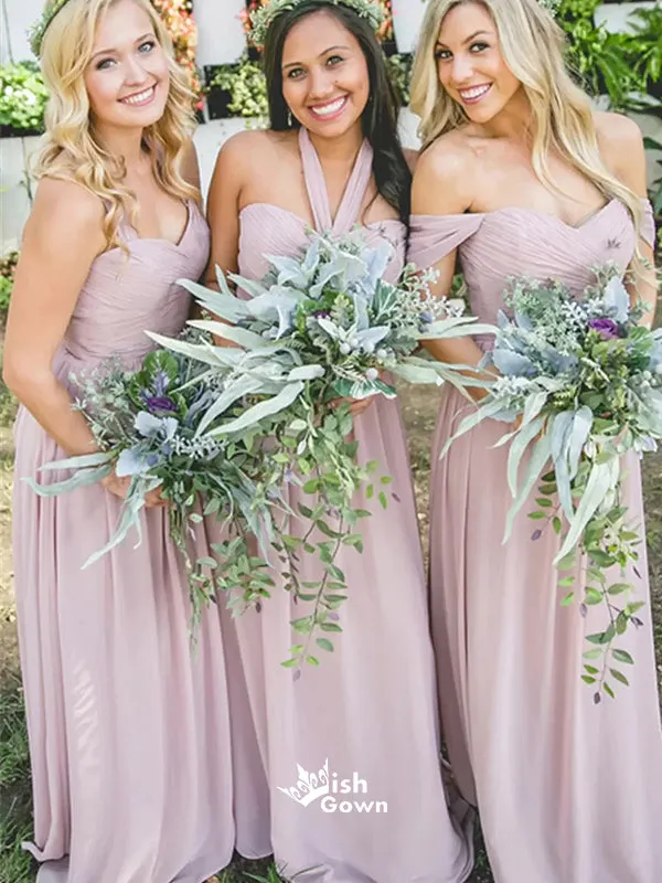 Charming Off Shoulder Sweetheart Chiffon Long Bridesmaid Dresses, WGM108