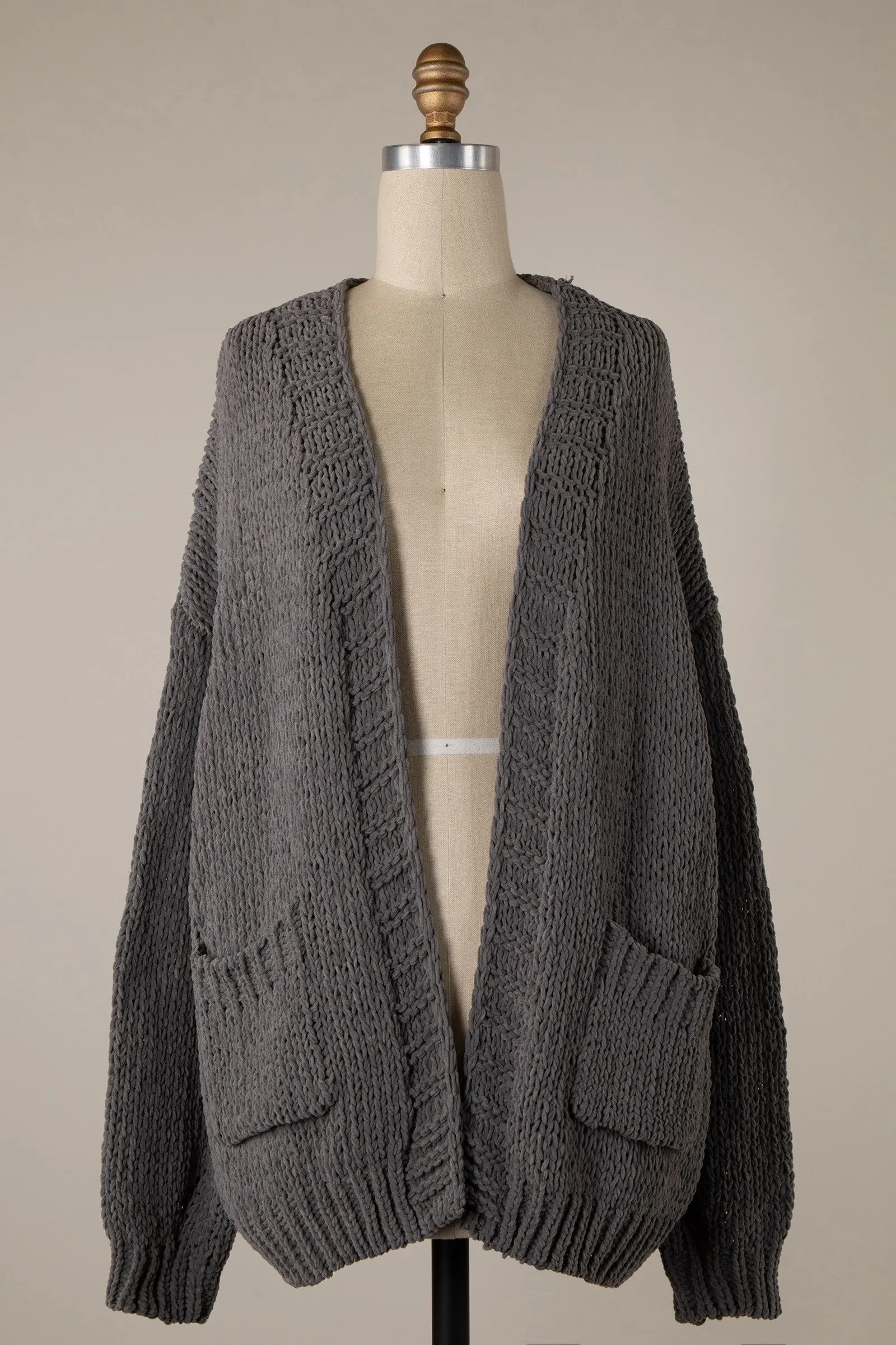 CHENILLE CABLE KNIT CHUNKY CARDIGAN 1 PACK