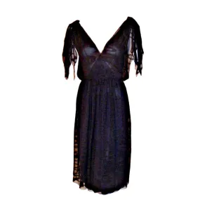 CHISTIAN DIOR 1980s Navy Layered Chiffon Dress