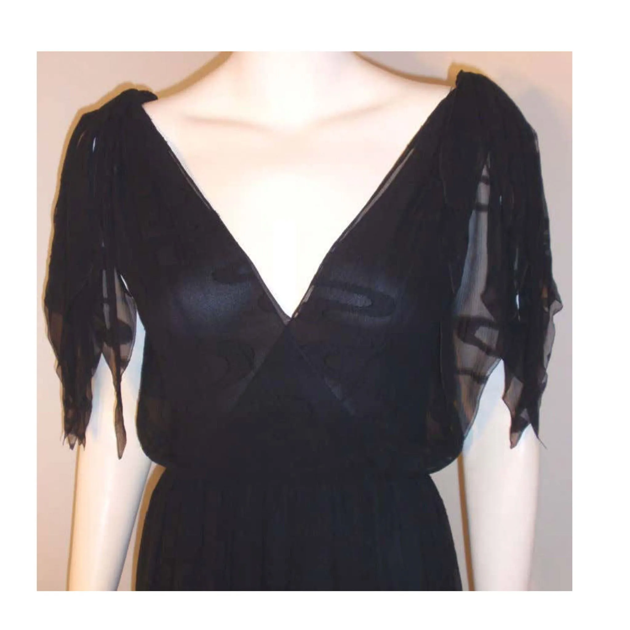 CHISTIAN DIOR 1980s Navy Layered Chiffon Dress