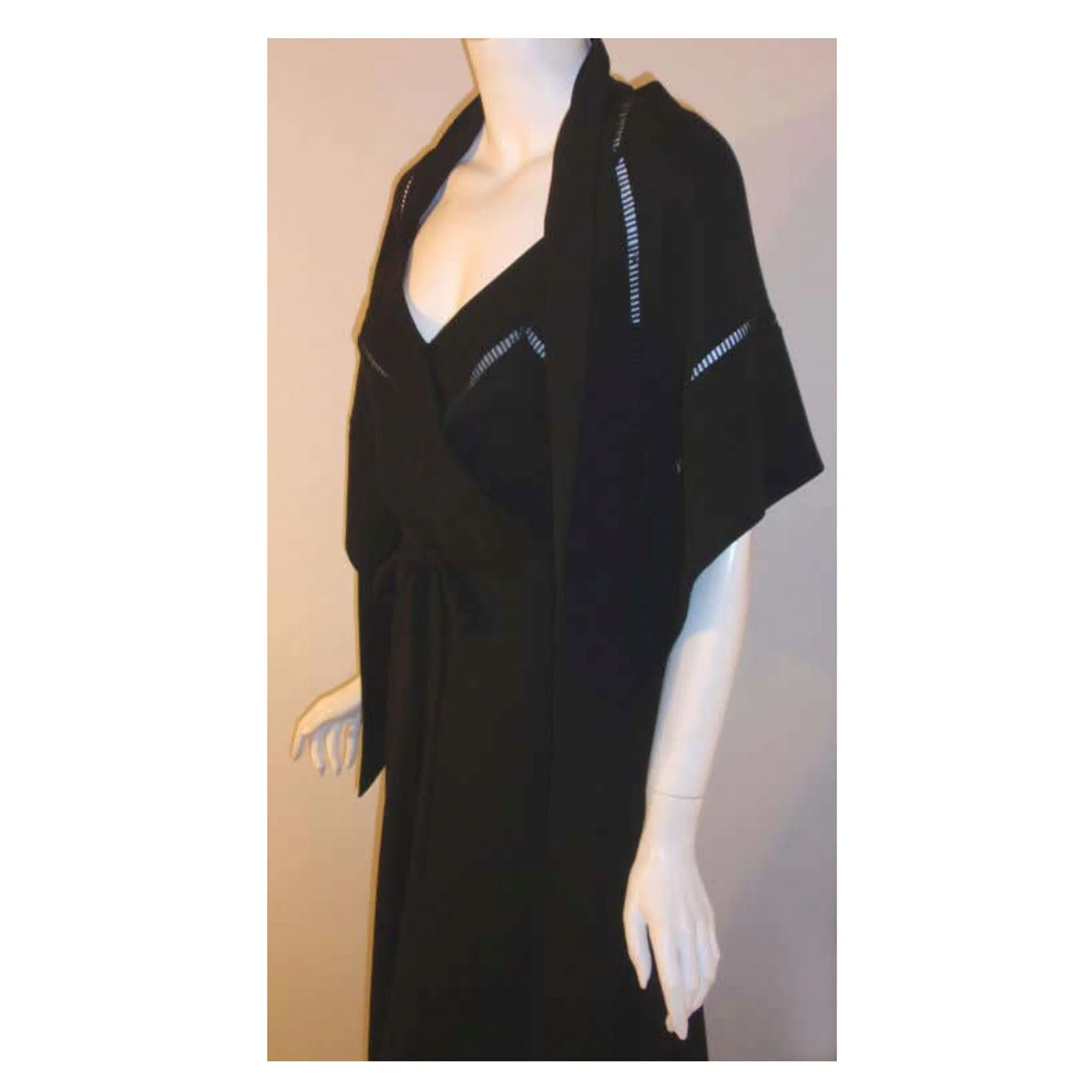 CHRISTIAN DIOR 1970s 2pc Black Gown w/ Shawl