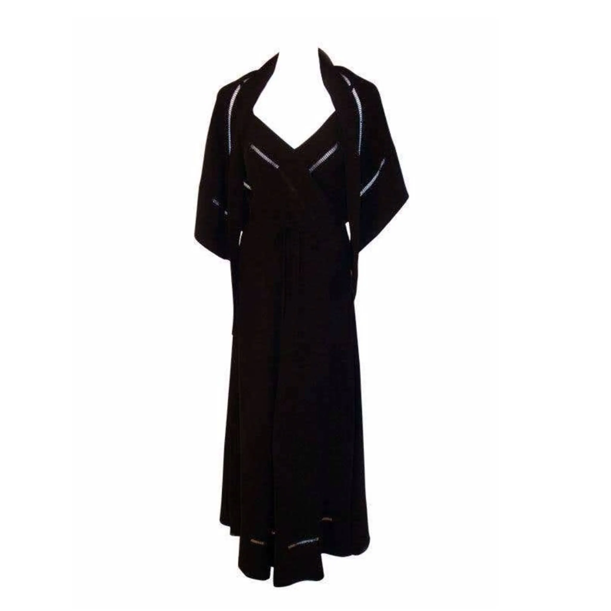 CHRISTIAN DIOR 1970s 2pc Black Gown w/ Shawl