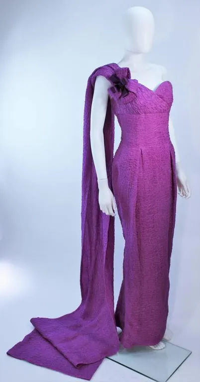 CHRISTIAN DIOR 1988 Purple Crinkle Silk Gown