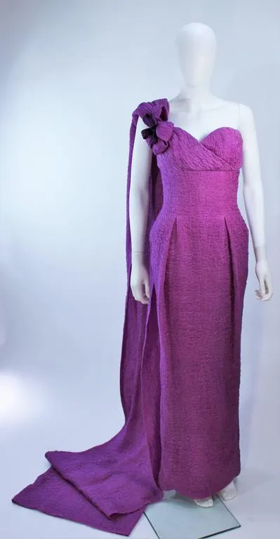 CHRISTIAN DIOR 1988 Purple Crinkle Silk Gown