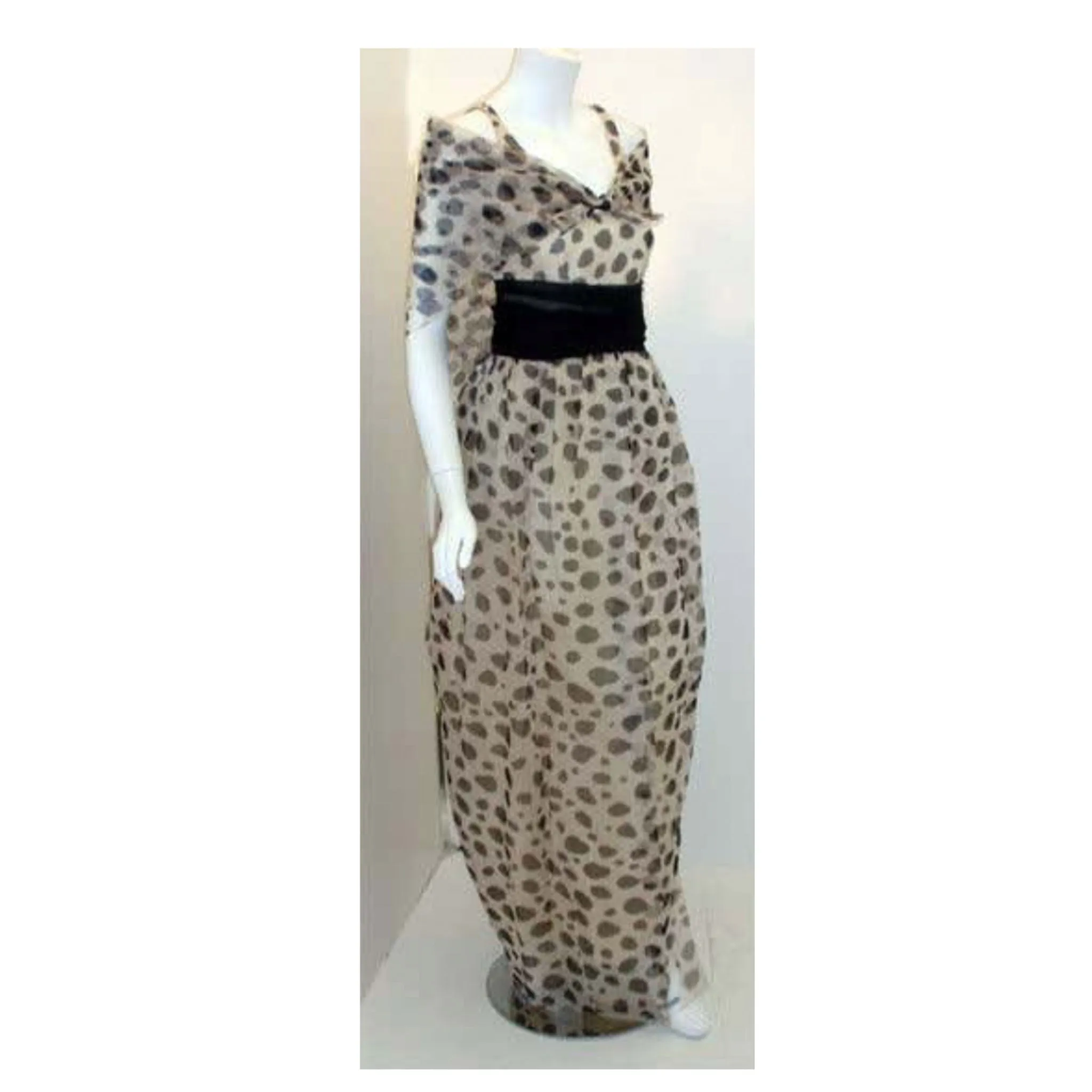 CHRISTIAN DIOR Haute Couture 1980s Polka Dot Chiffon Gown