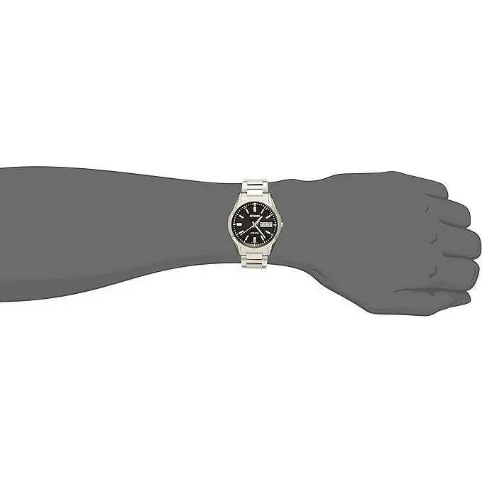 CITIZEN EXCEED ECO-DRIVE RADIO CONTROLLED DAY-DATE MODEL SILVER & BLACK MEN WATCH AT6030-51E