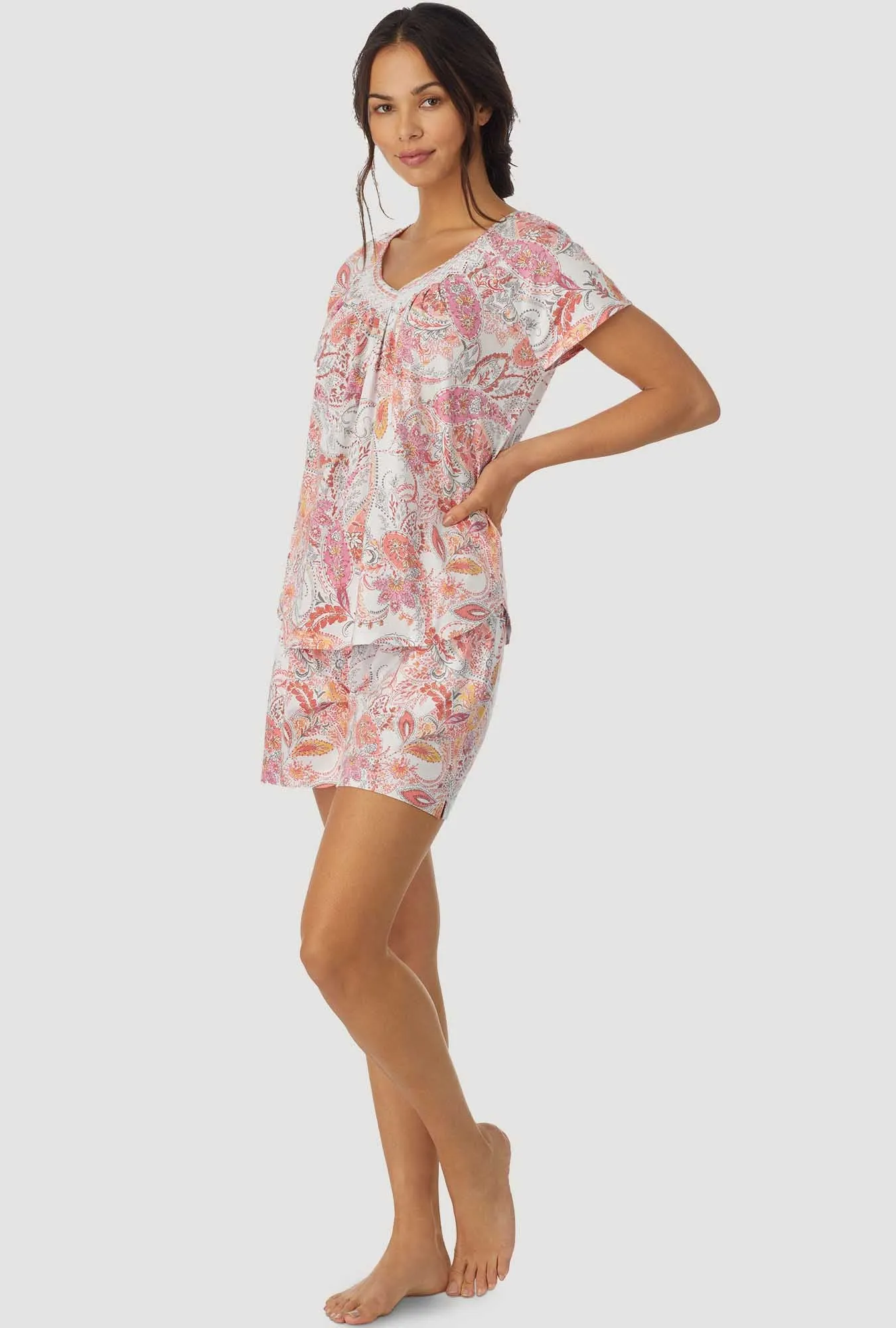 Coral Paisley Cap Sleeve Shortie PJ Set