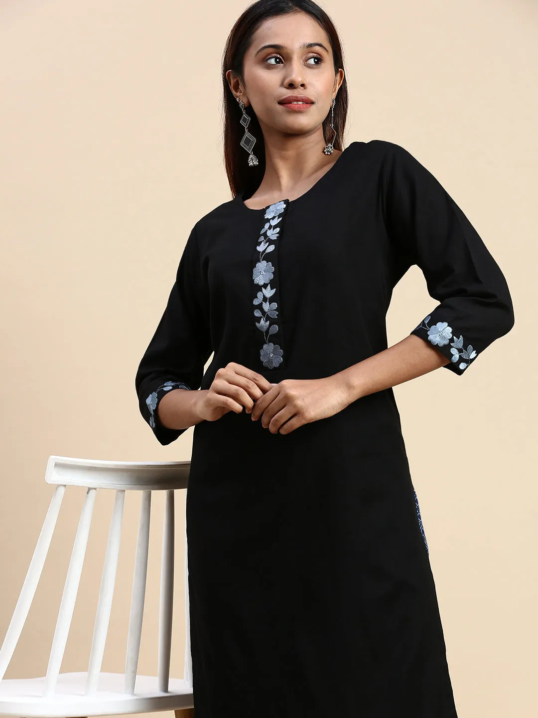 Couple Combo Half Sleeves Shirt & Kurti Set Black EKS01