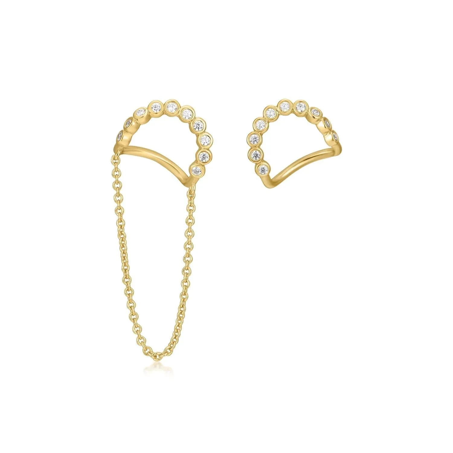 CZ WAVY EARRINGS WITH 1 CHAIN LINK DROP