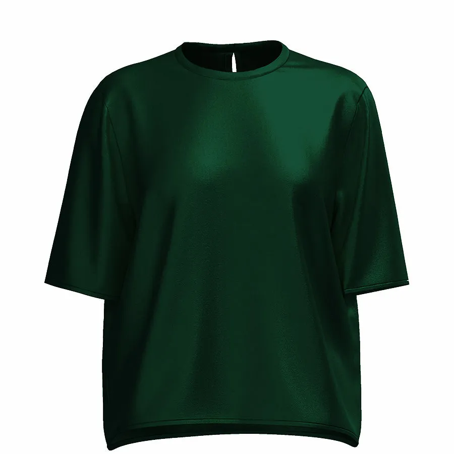 DARK GREEN SATIN SILK T-SHIRT