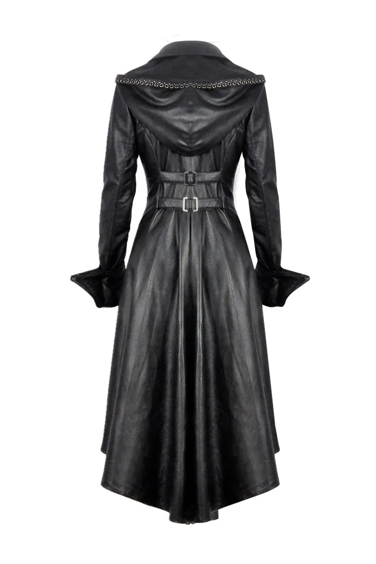 DARK IN LOVE Gothic long coat leather cocktail robe jacket with eyelets cap JW096