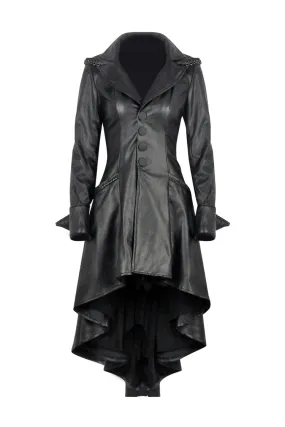 DARK IN LOVE Gothic long coat leather cocktail robe jacket with eyelets cap JW096