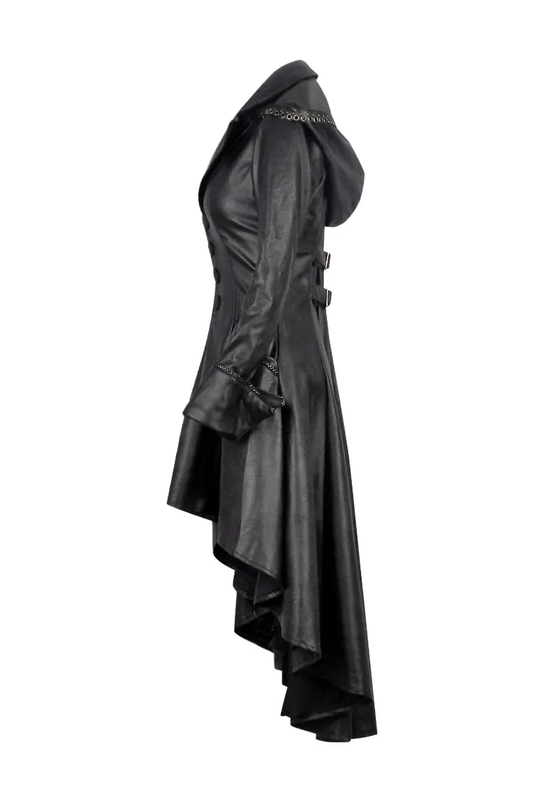 DARK IN LOVE Gothic long coat leather cocktail robe jacket with eyelets cap JW096