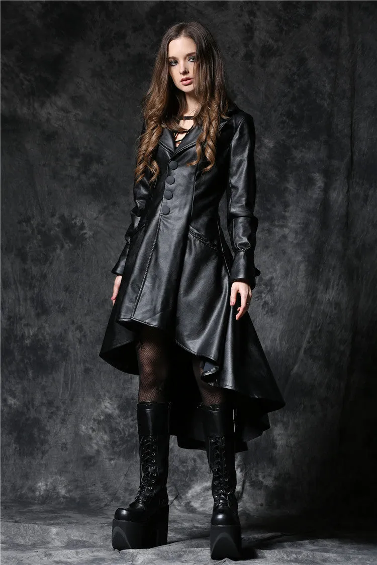 DARK IN LOVE Gothic long coat leather cocktail robe jacket with eyelets cap JW096