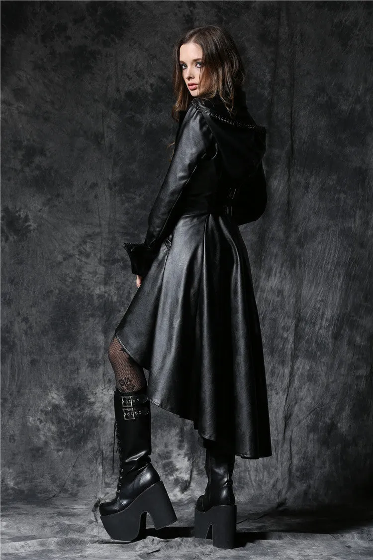 DARK IN LOVE Gothic long coat leather cocktail robe jacket with eyelets cap JW096